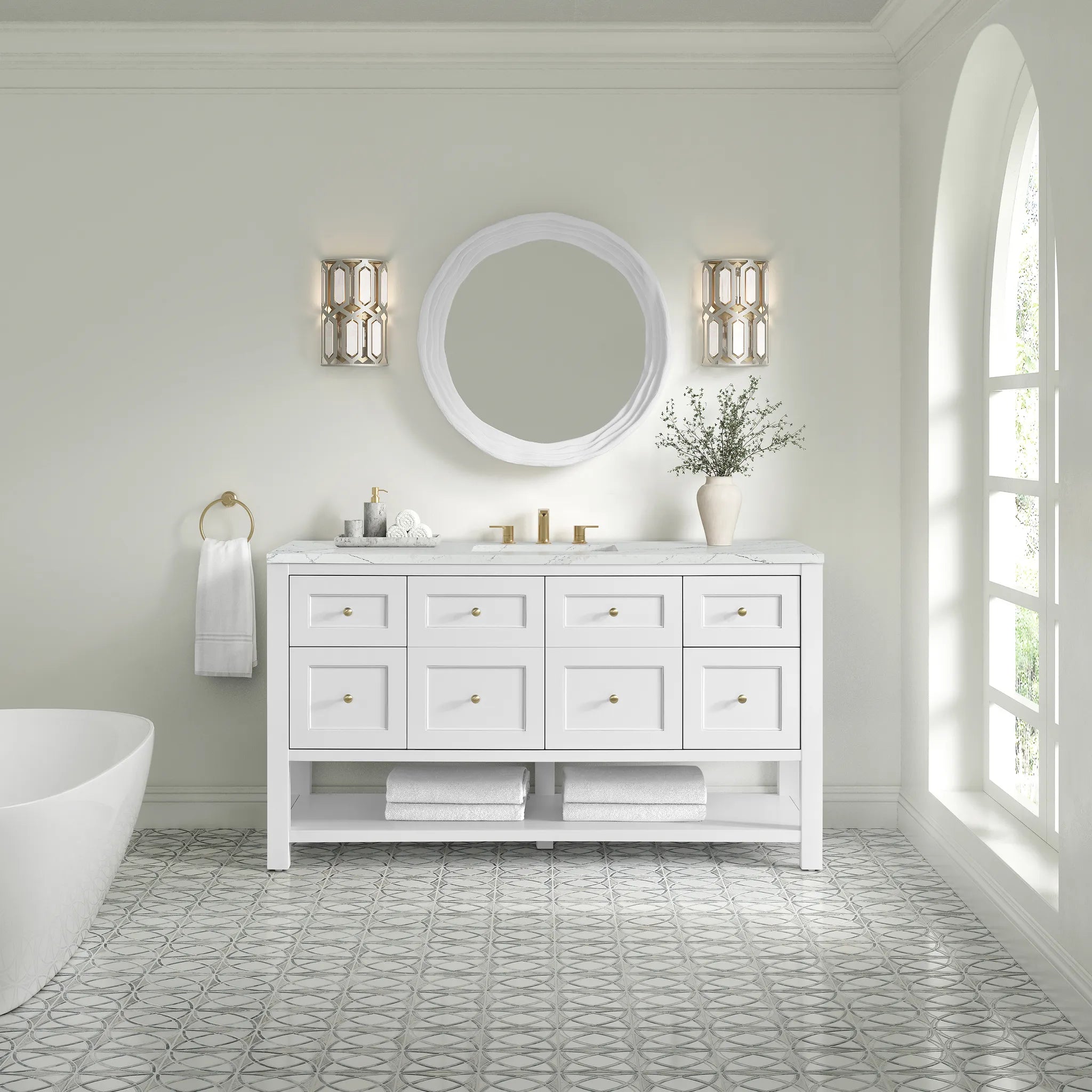 Breckenridge 60" Single Vanity in Bright White Wireless Charger-Ethereal Noctis Silestone-8" Widespread image 4