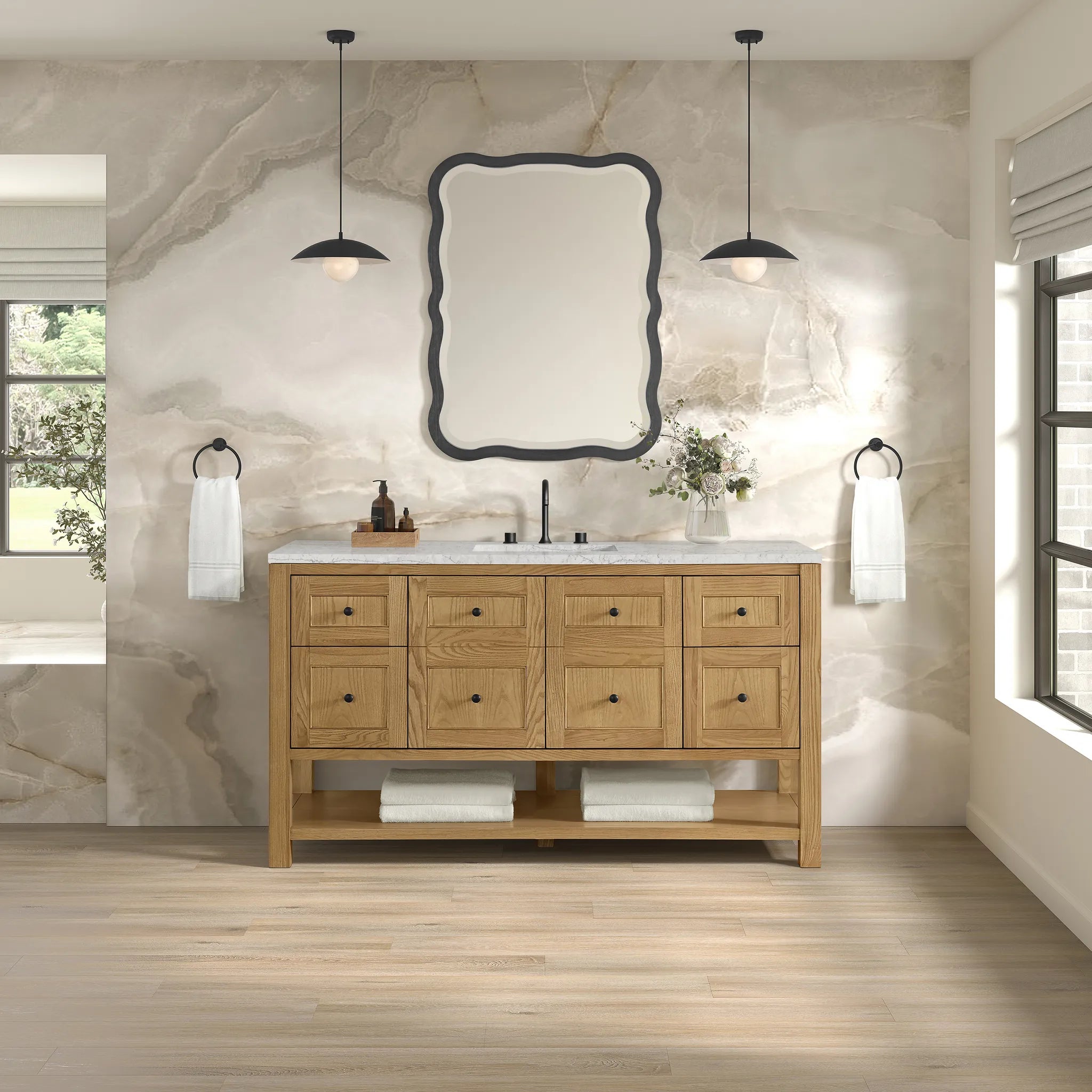 Breckenridge 60" Single Vanity in Light Natural Oak Wireless Charger-Eternal Jasmine Pearl Silestone-8" Widespread image 4