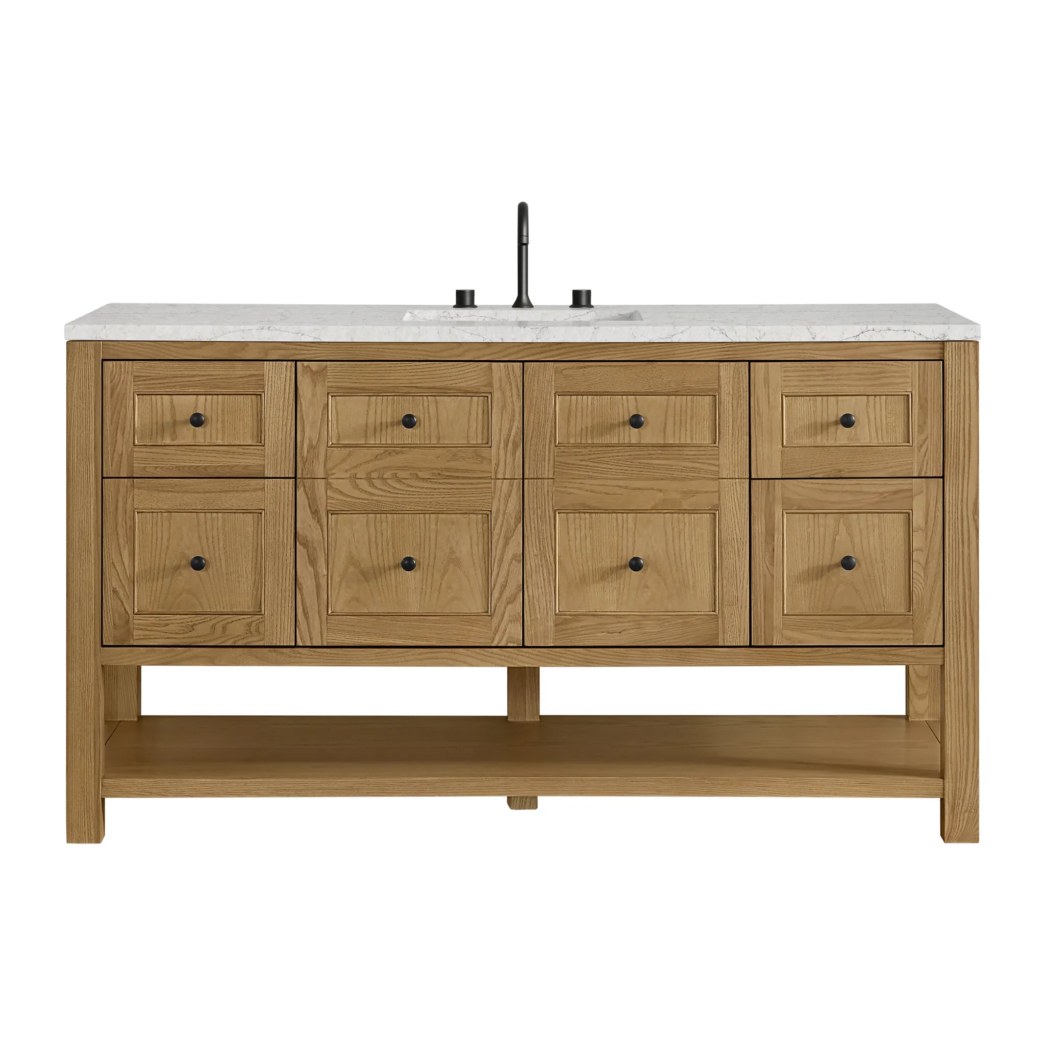 Breckenridge 60" Single Vanity in Light Natural Oak Wireless Charger-Eternal Jasmine Pearl Silestone-8" Widespread image