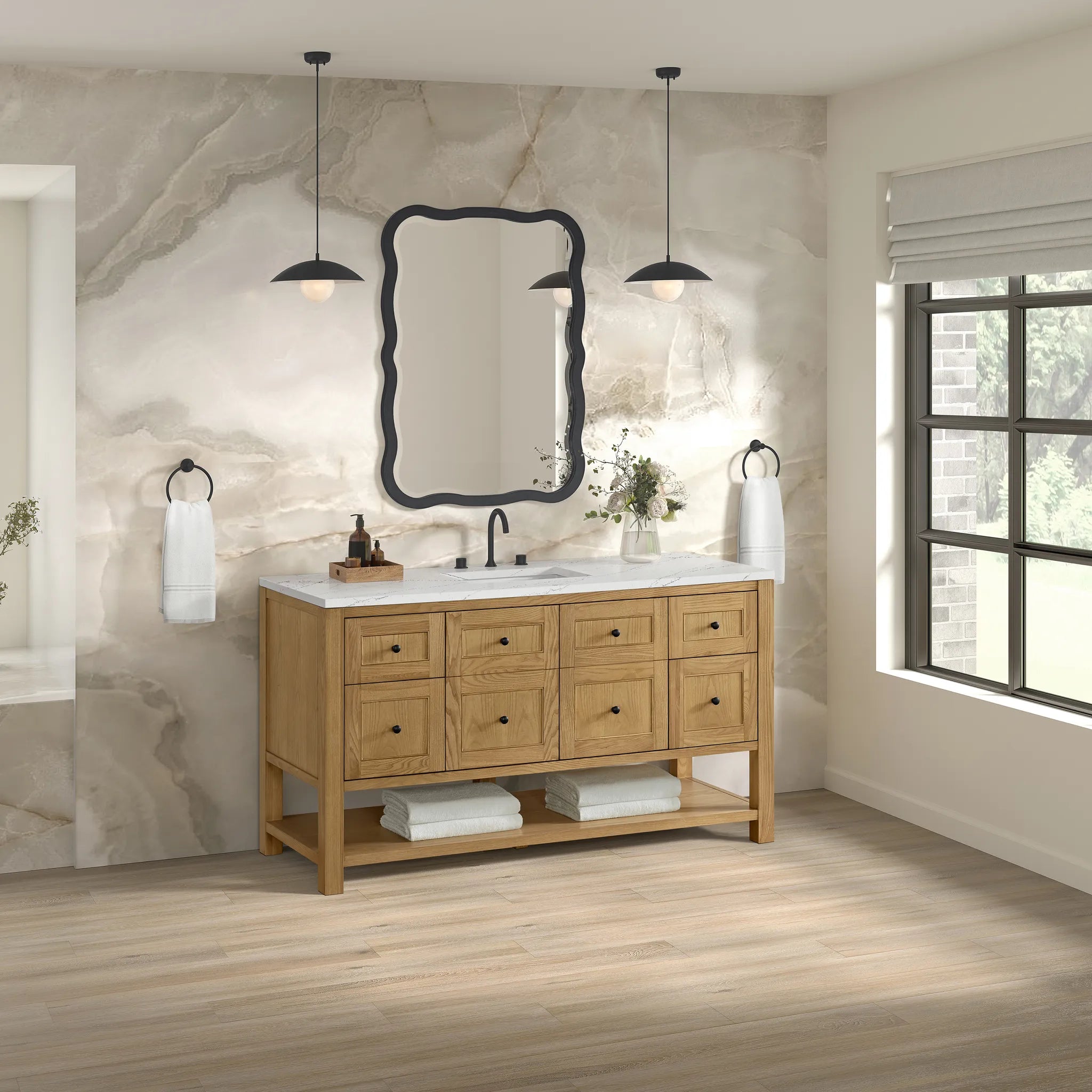 Breckenridge 60" Single Vanity in Light Natural Oak Wireless Charger-Ethereal Noctis Silestone-8" Widespread image 5
