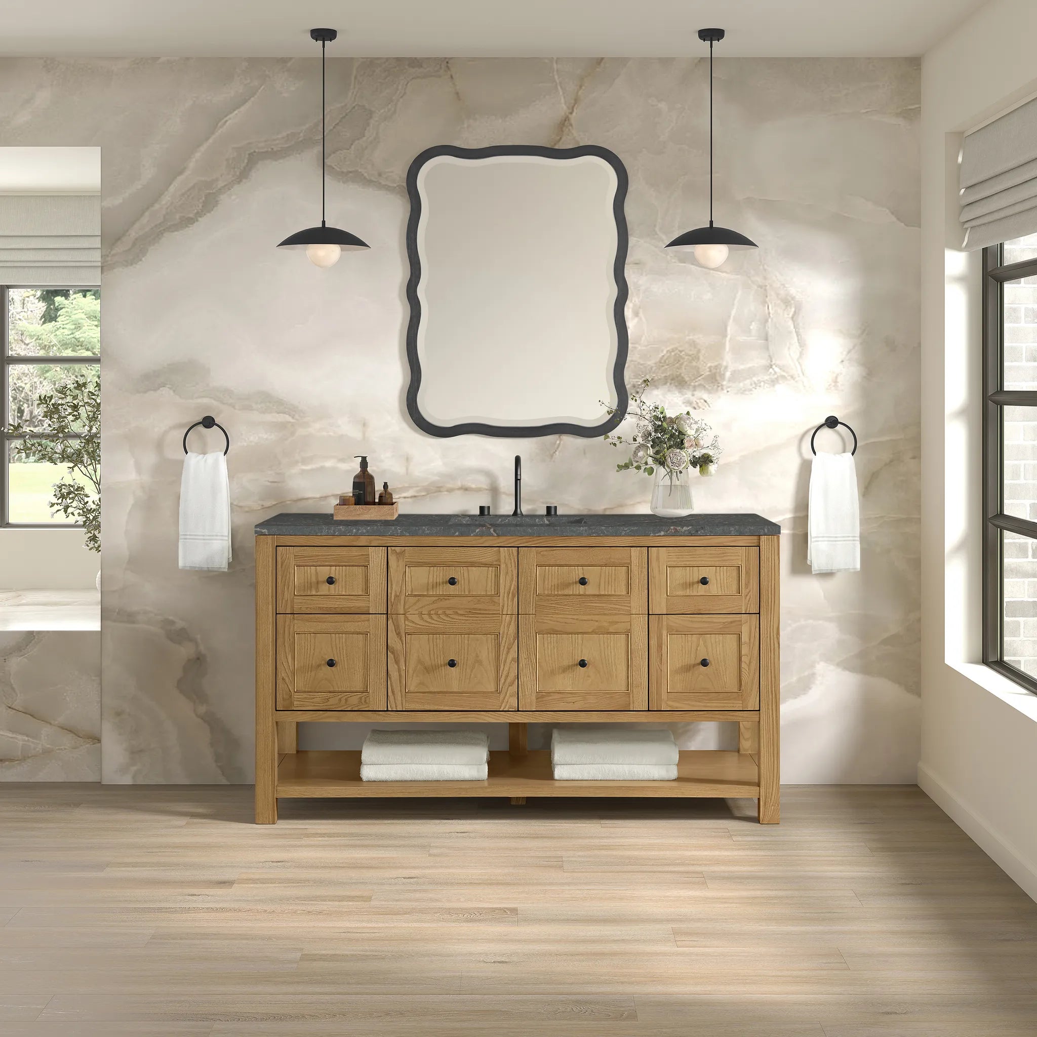 Breckenridge 60" Single Vanity in Light Natural Oak Wireless Charger-Parisien Bleu Silestone-8" Widespread image 4