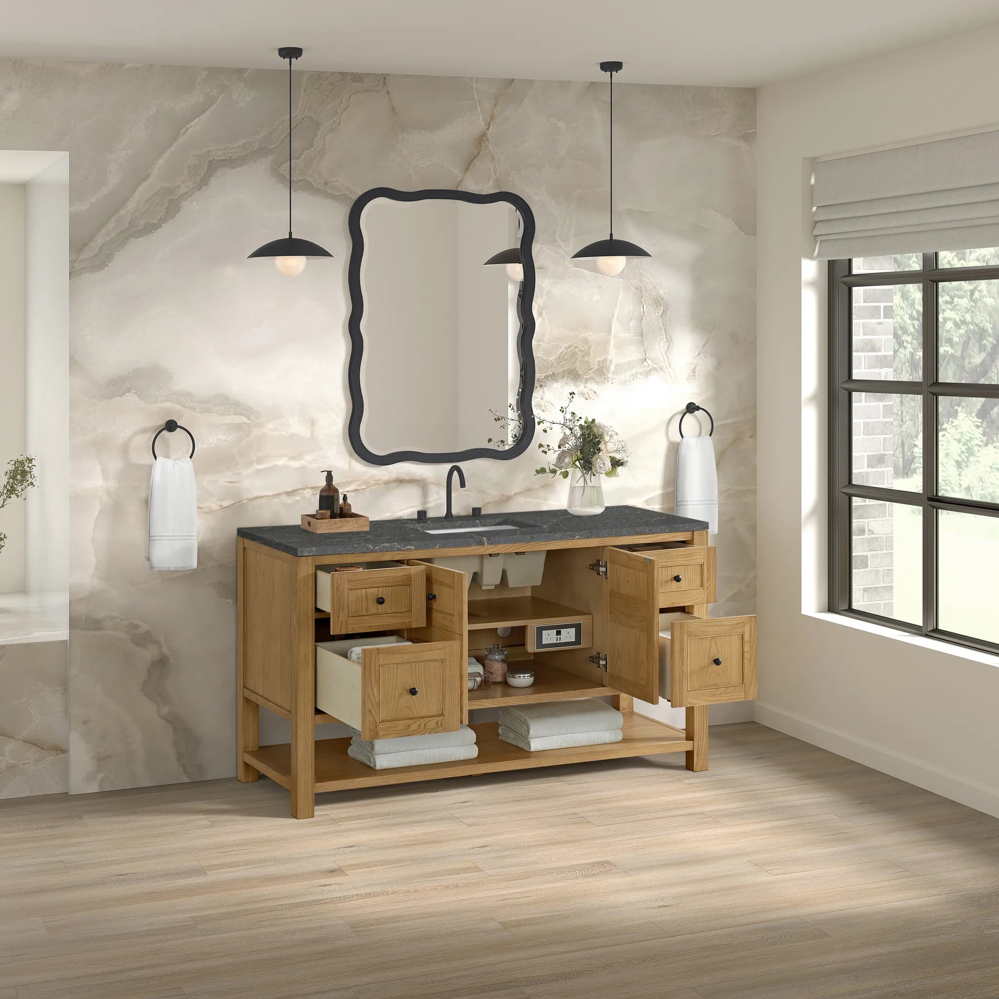Breckenridge 60" Single Vanity in Light Natural Oak Wireless Charger-Parisien Bleu Silestone-8" Widespread image 6