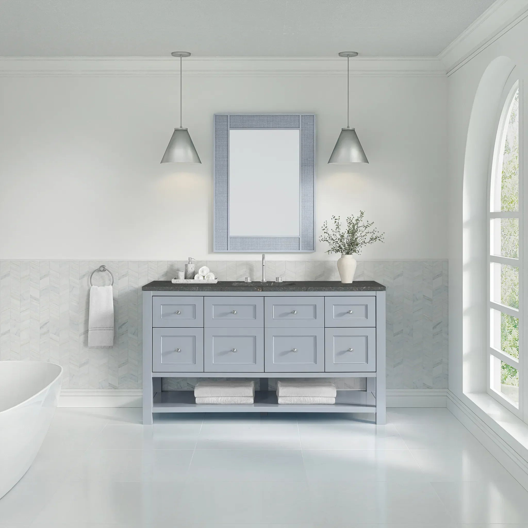 Breckenridge 60" Single Vanity in Serenity Blue w/FreePower Wireless Charger-Parisien Bleu Silestone-8" Widespread image 4