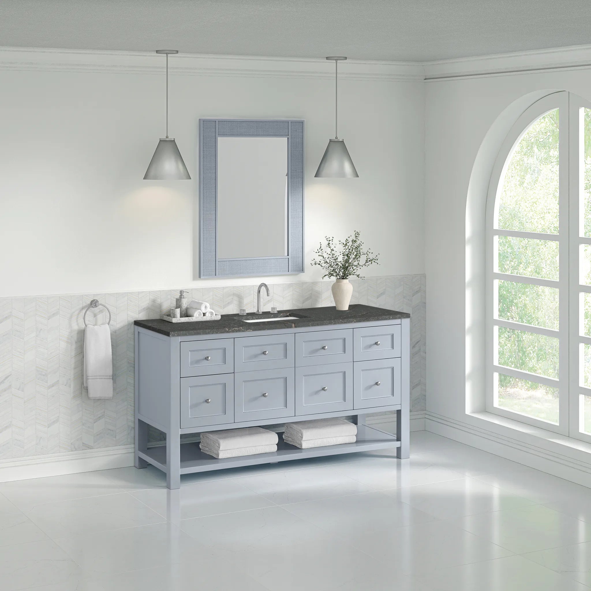 Breckenridge 60" Single Vanity in Serenity Blue w/FreePower Wireless Charger-Parisien Bleu Silestone-8" Widespread image 5