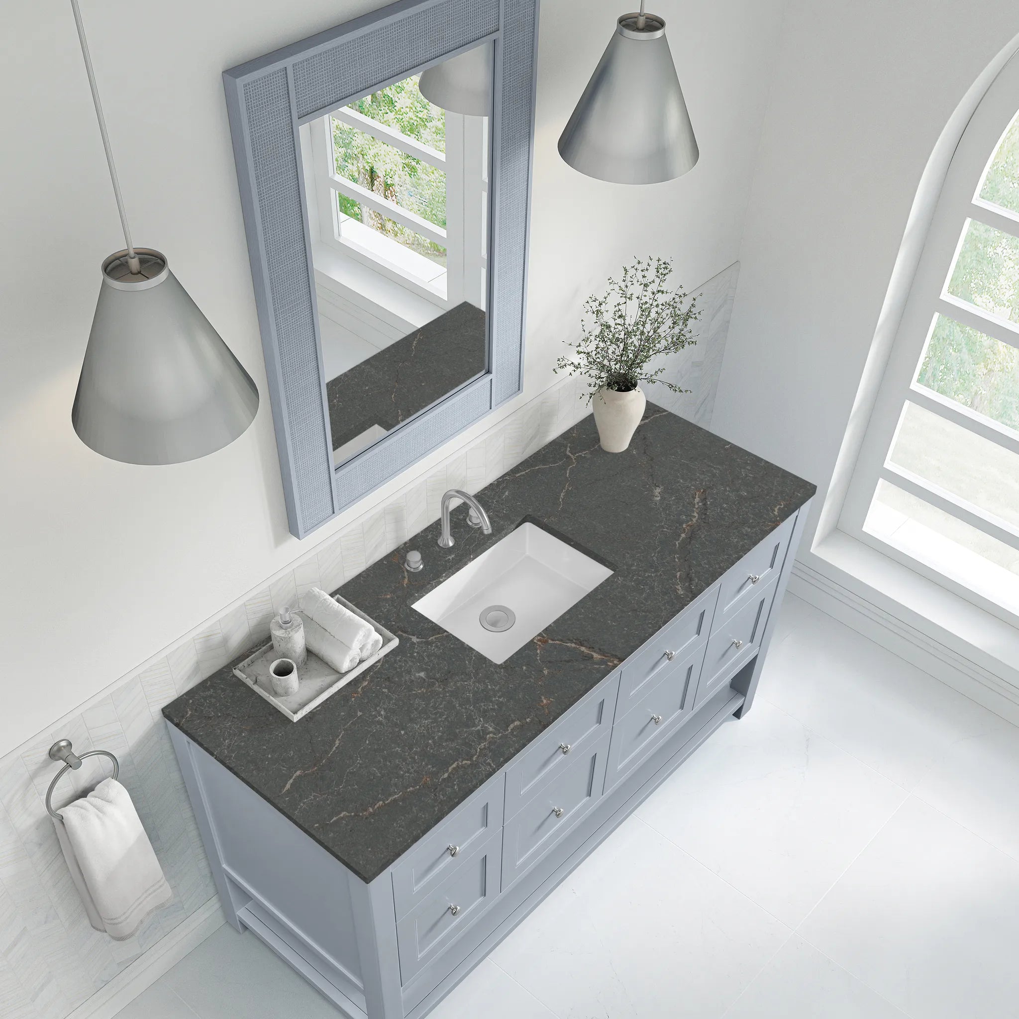 Breckenridge 60" Single Vanity in Serenity Blue w/FreePower Wireless Charger-Parisien Bleu Silestone-8" Widespread image 8