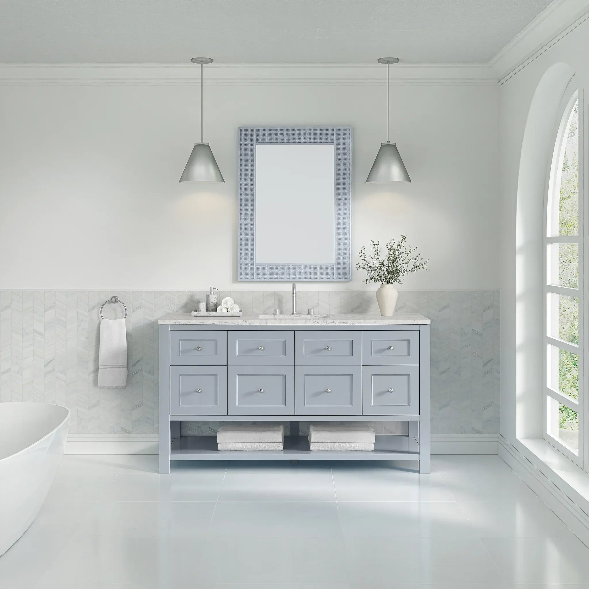 Breckenridge 60" Single Vanity in Serenity Blue Wireless Charger-Eternal Jasmine Pearl Silestone-8" Widespread image 4