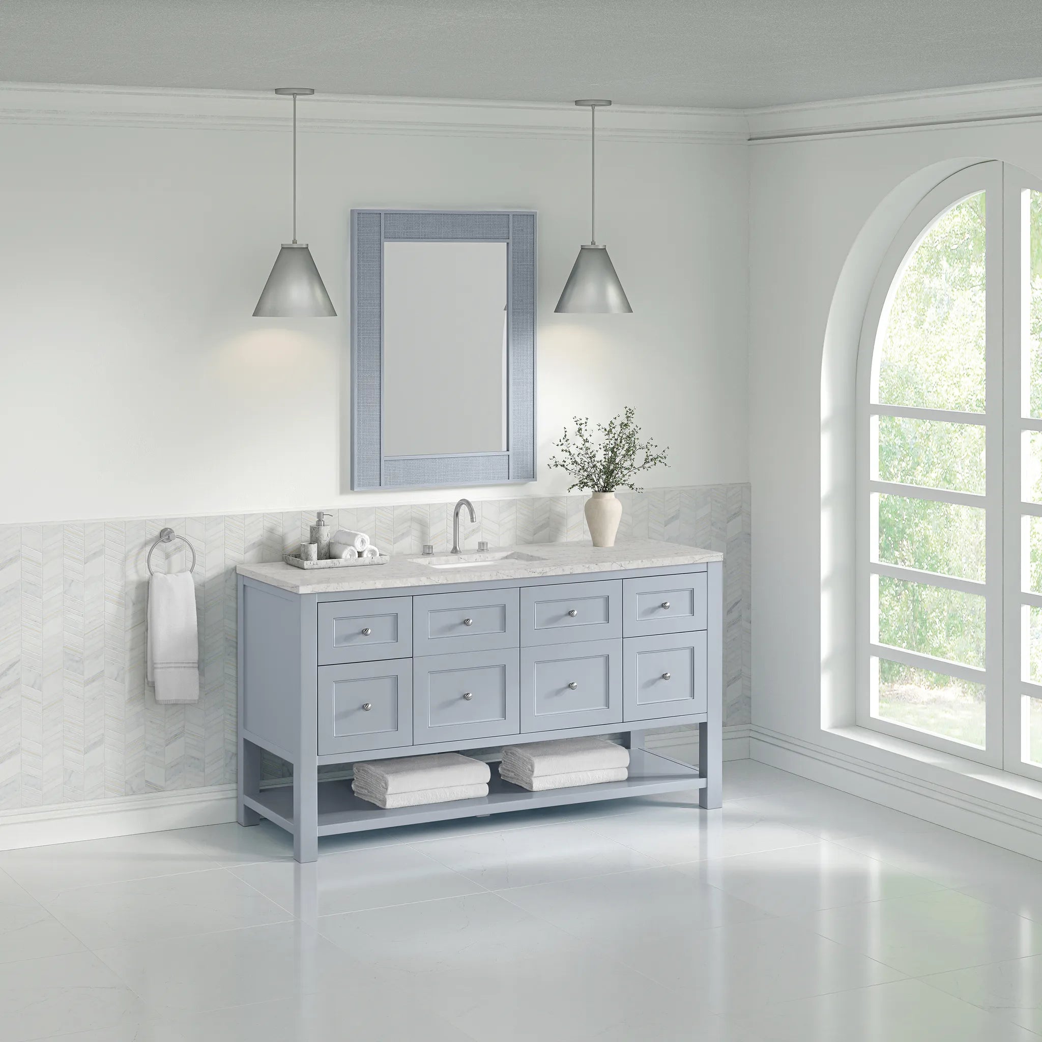 Breckenridge 60" Single Vanity in Serenity Blue Wireless Charger-Eternal Jasmine Pearl Silestone-8" Widespread image 5