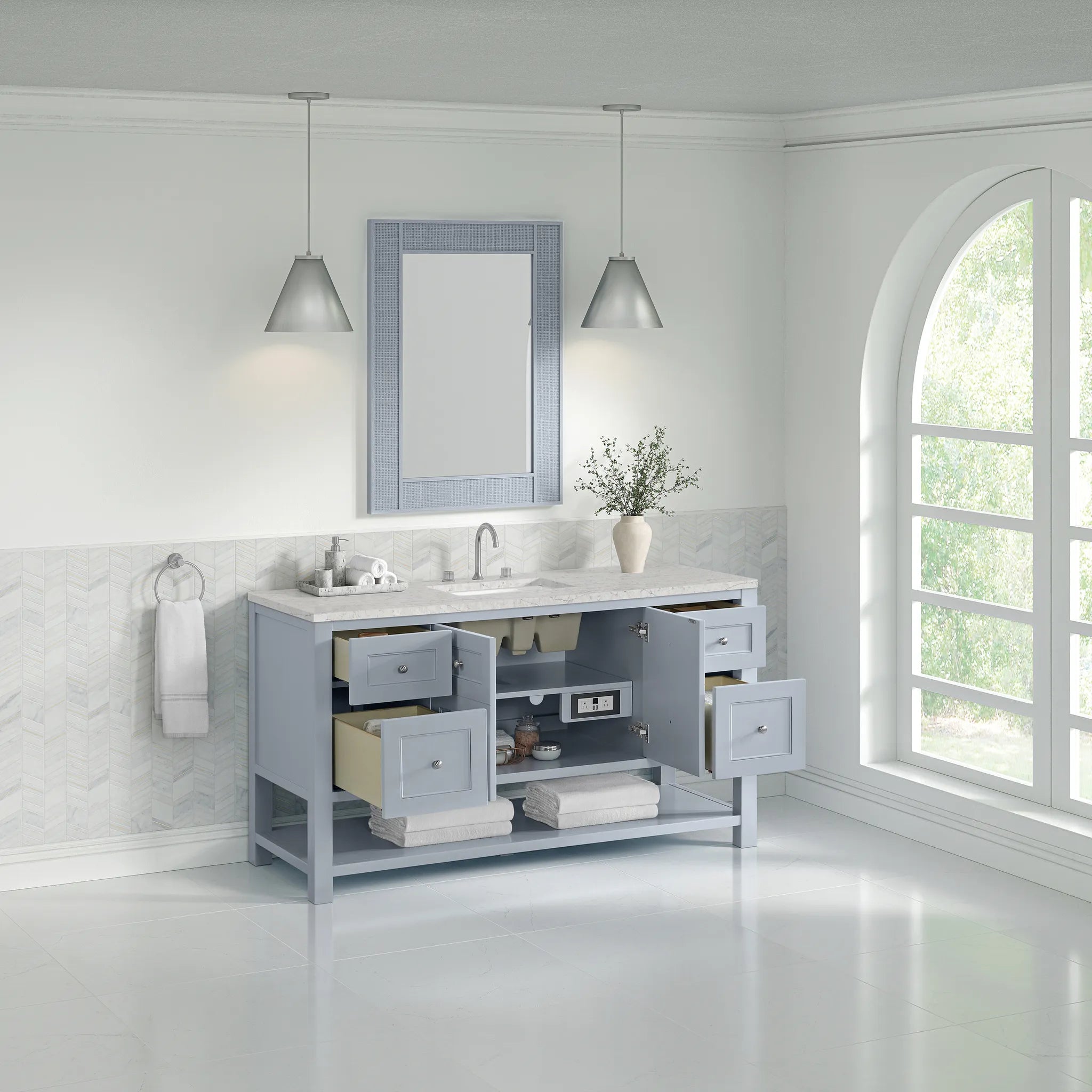 Breckenridge 60" Single Vanity in Serenity Blue Wireless Charger-Eternal Jasmine Pearl Silestone-8" Widespread image 6