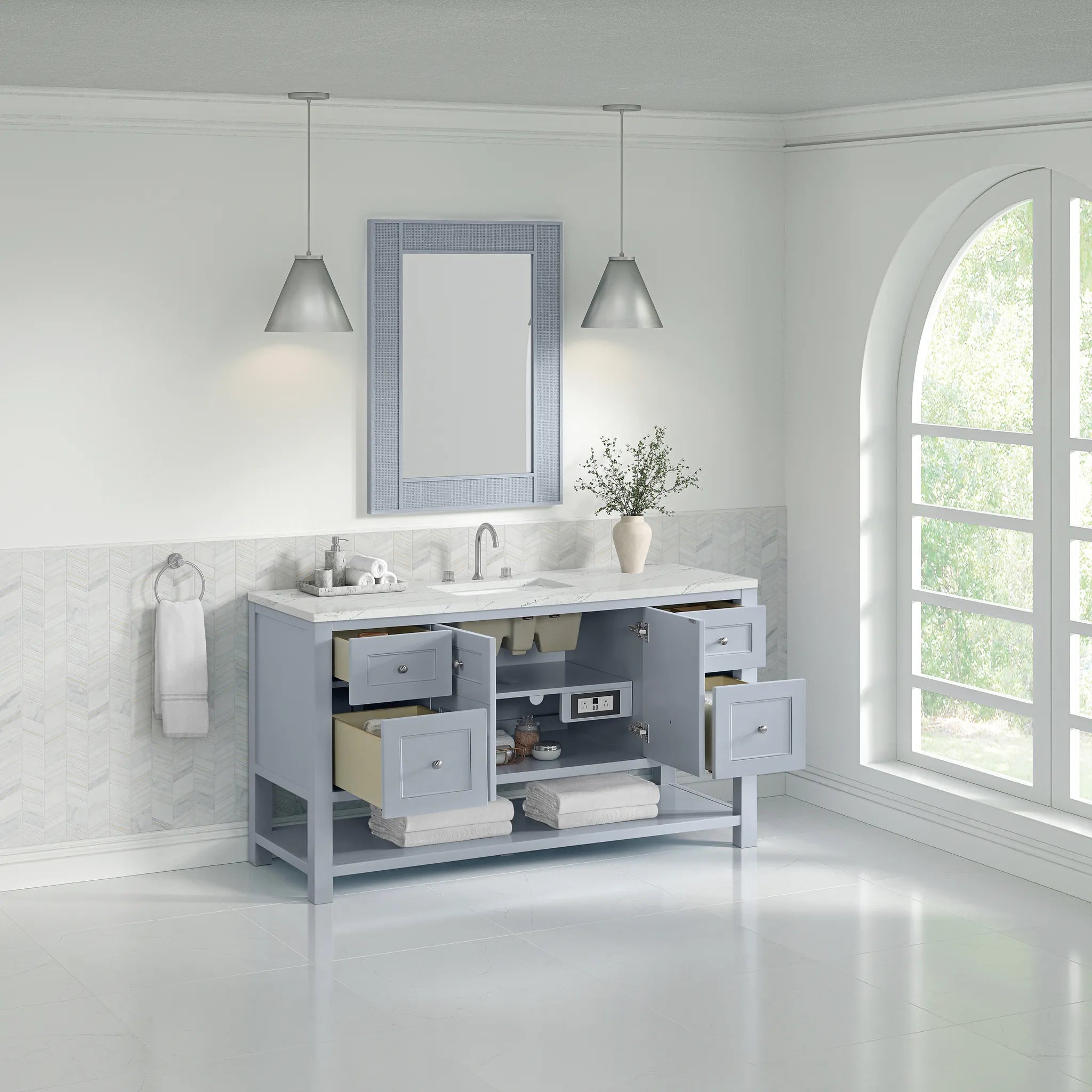 Breckenridge 60" Single Vanity in Serenity Blue Wireless Charger-Ethereal Noctis Silestone-8" Widespread image 6