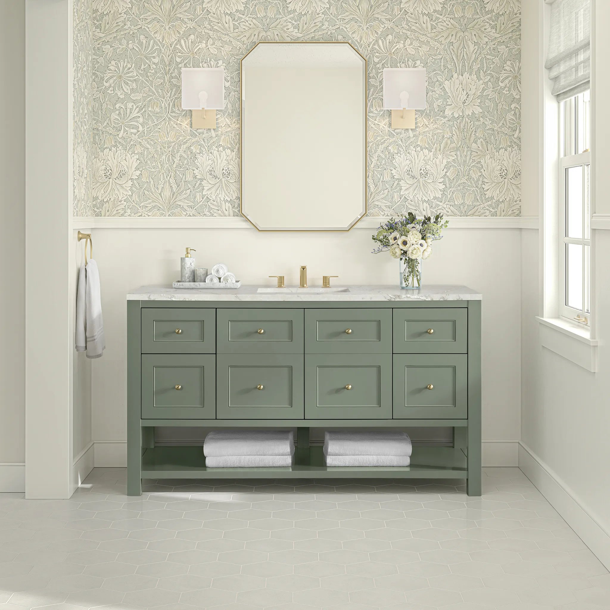 Breckenridge 60" Single Vanity in Smokey Celadon, Wireless Charger-Victorian Silver Silestone-8" Widespread image 4