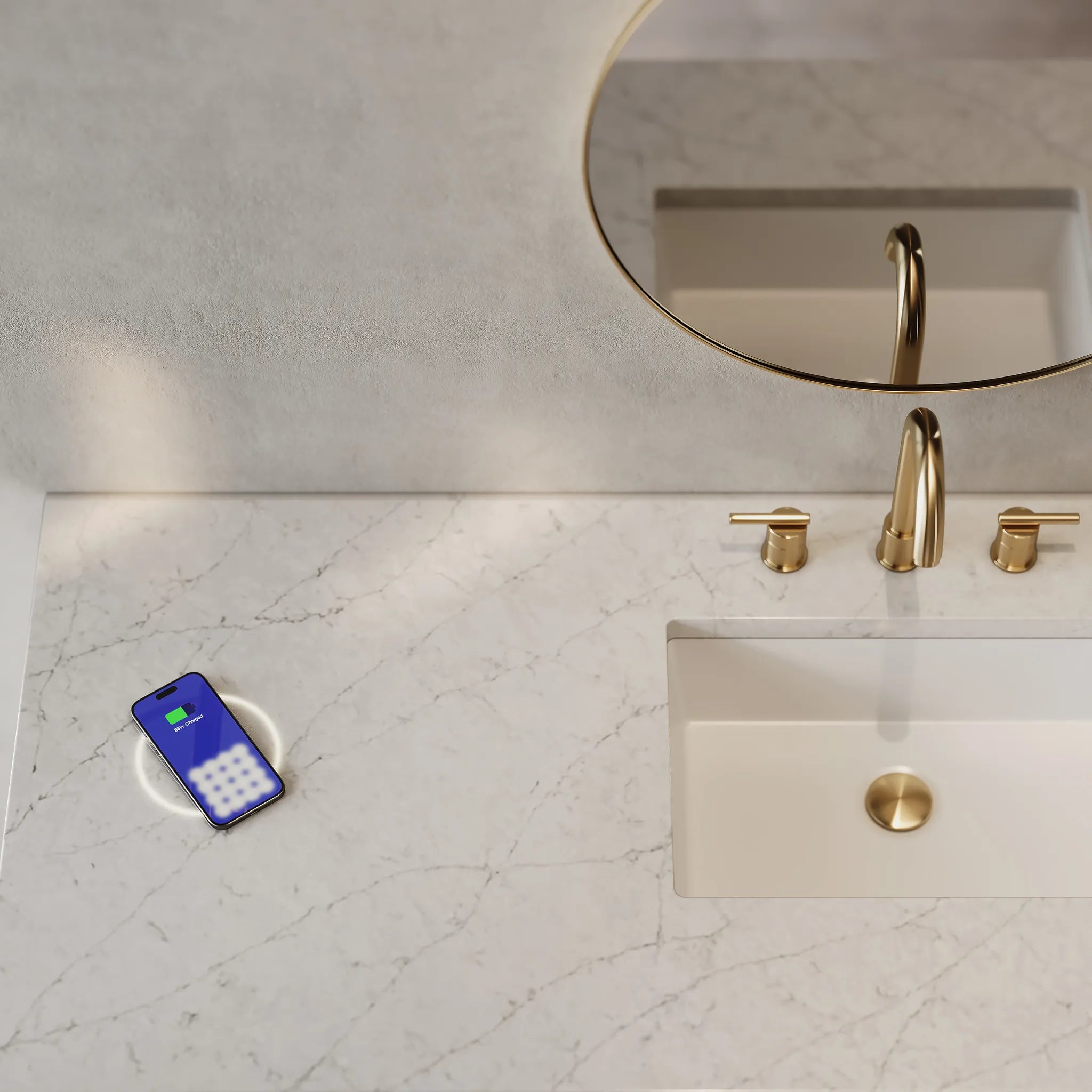 Breckenridge 60" Single Vanity in Whitewashed Oak Wireless Charger-Eternal Jasmine Pearl Silestone-8" Widespread image 1