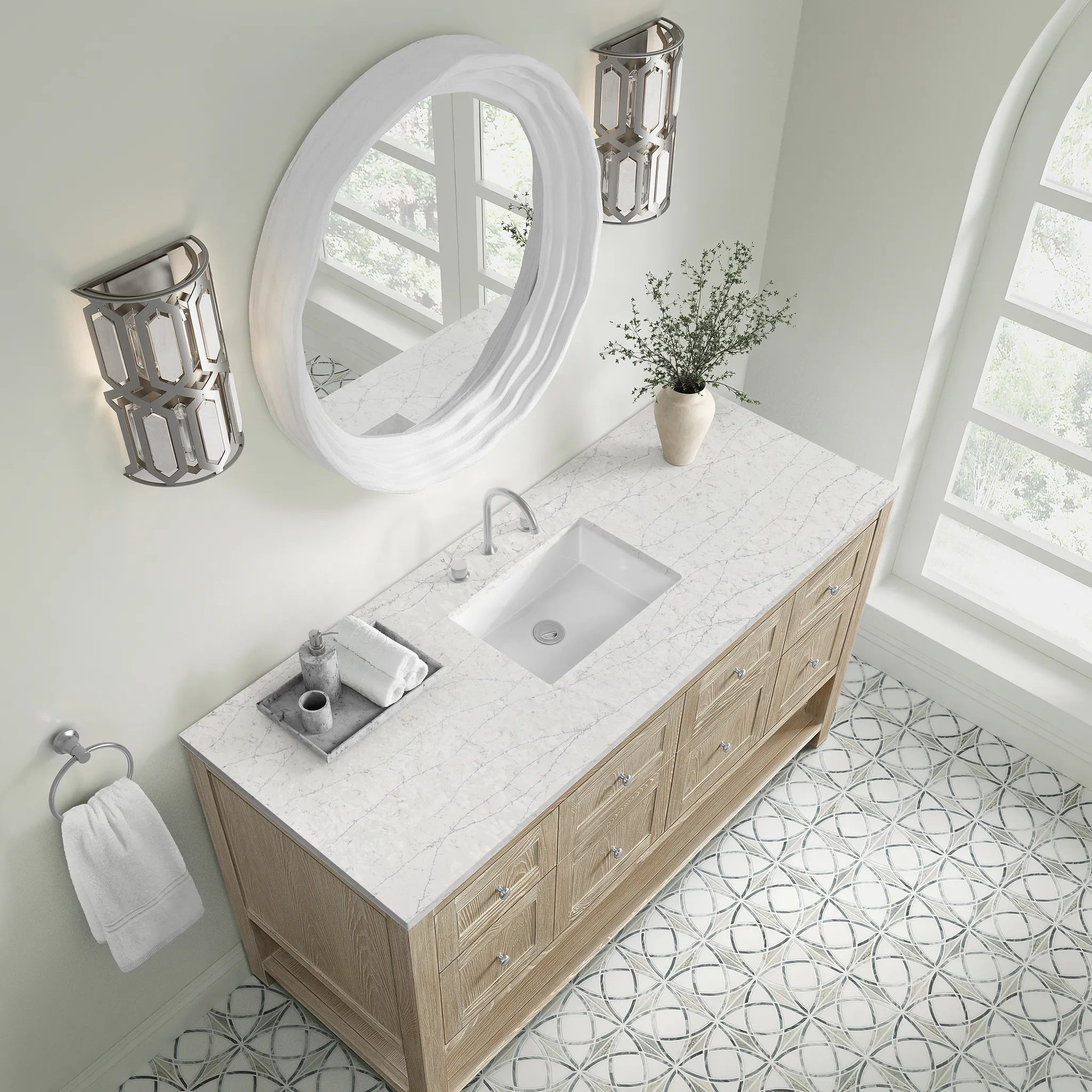 Breckenridge 60" Single Vanity in Whitewashed Oak Wireless Charger-Eternal Jasmine Pearl Silestone-8" Widespread image 8
