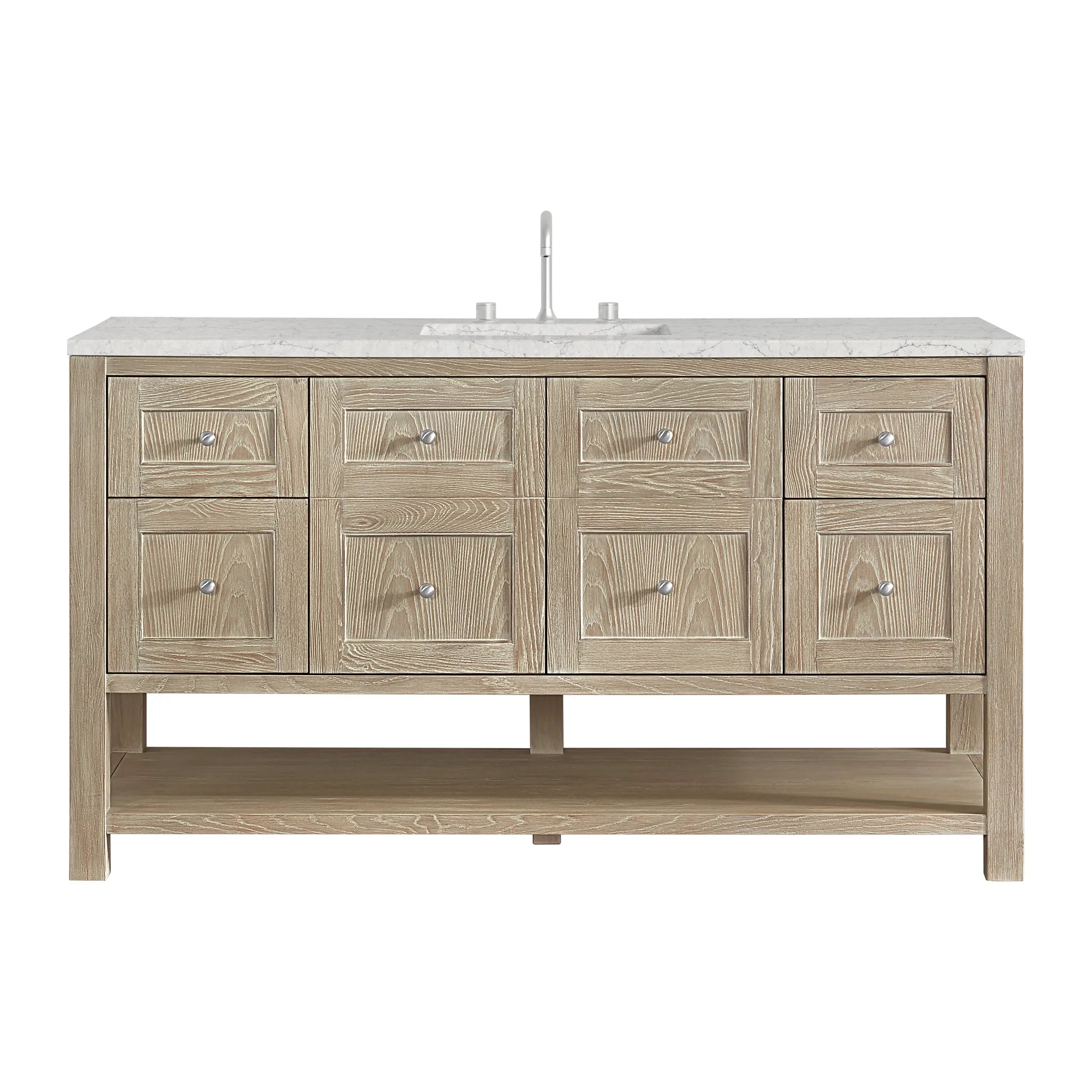 Breckenridge 60" Single Vanity in Whitewashed Oak Wireless Charger-Eternal Jasmine Pearl Silestone-8" Widespread image