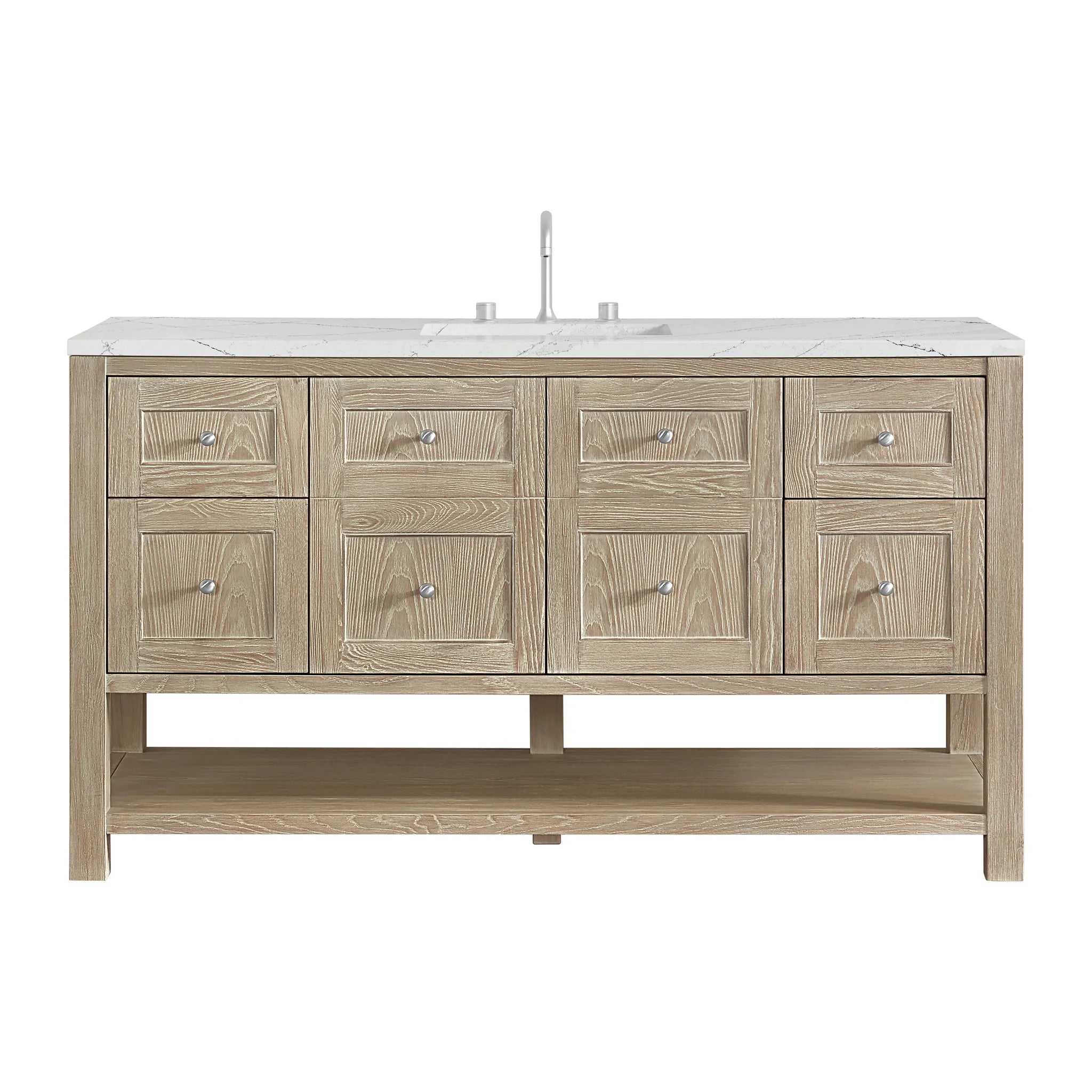 Breckenridge 60" Single Vanity in Whitewashed Oak Wireless Charger-Ethereal Noctis Silestone-8" Widespread image