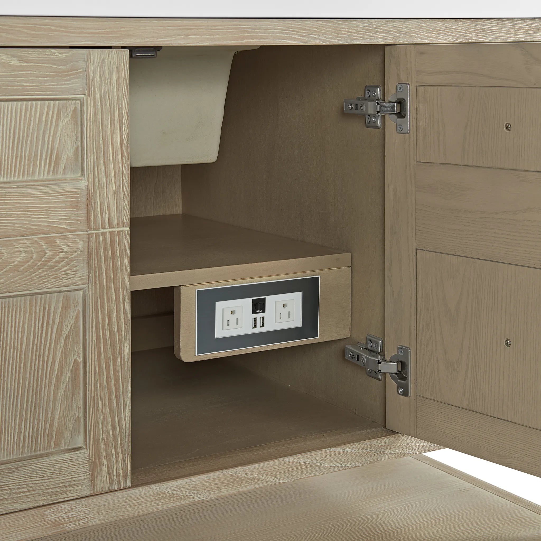 Breckenridge 60" Single Vanity in Whitewashed Oak Wireless Charger-Parisien Bleu Silestone-8" Widespread image 11