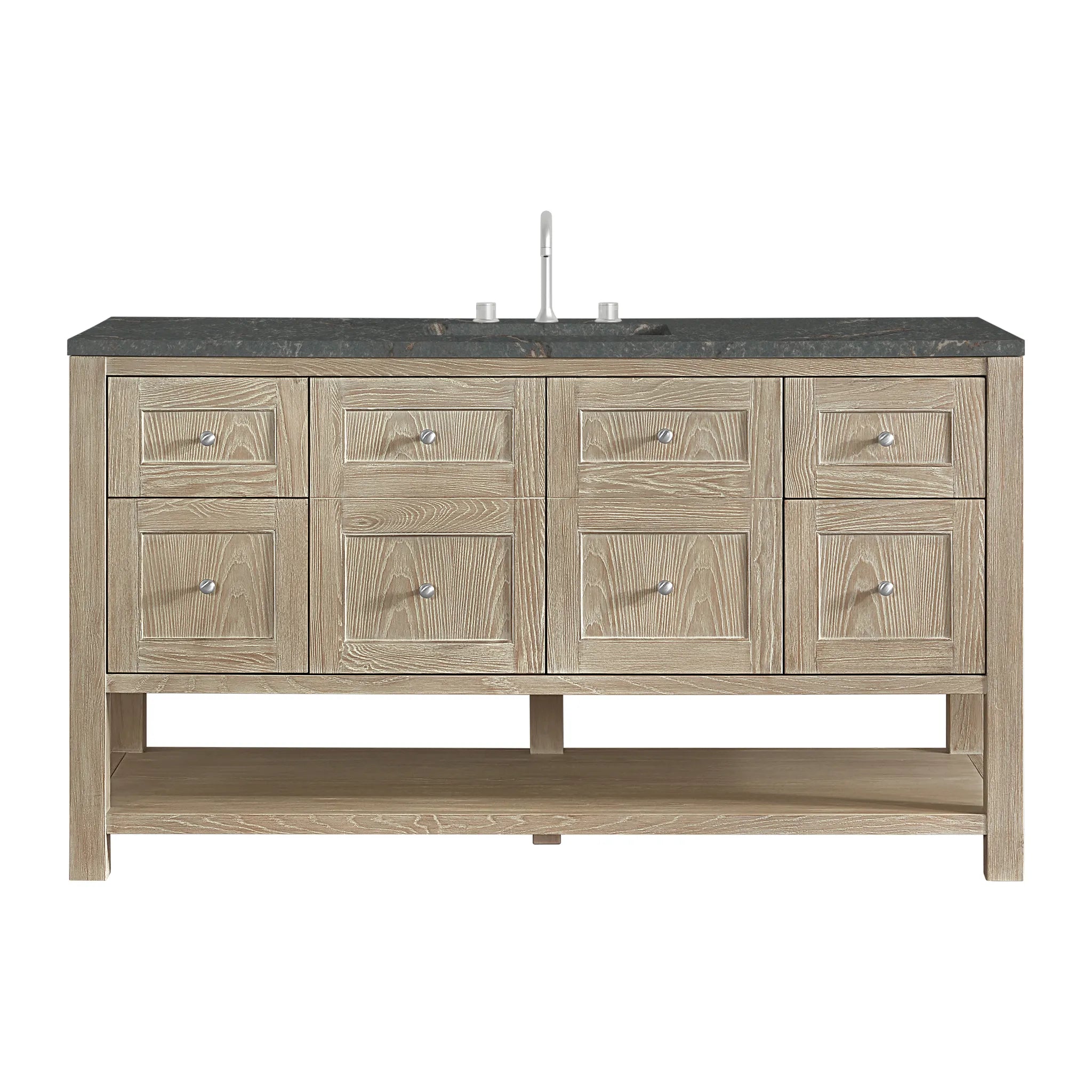 Breckenridge 60" Single Vanity in Whitewashed Oak Wireless Charger-Parisien Bleu Silestone-8" Widespread image