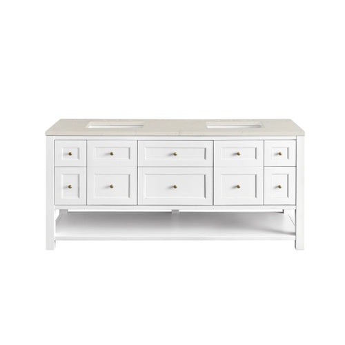 72" Breckenridge Double Vanity Base Only in Bright White w/FreePower Wireless Charger by James Martin Vanities