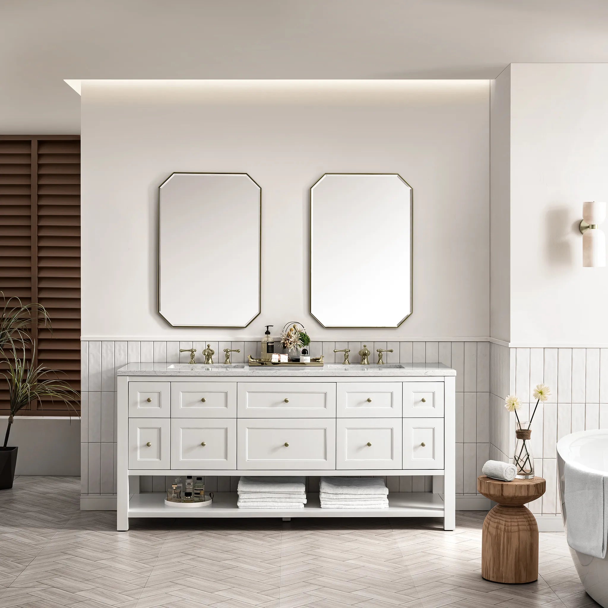 Breckenridge 72" Double Vanity Base Only in Bright White w/FreePower Wireless Charger-Cabinet Only-Not Available image 1