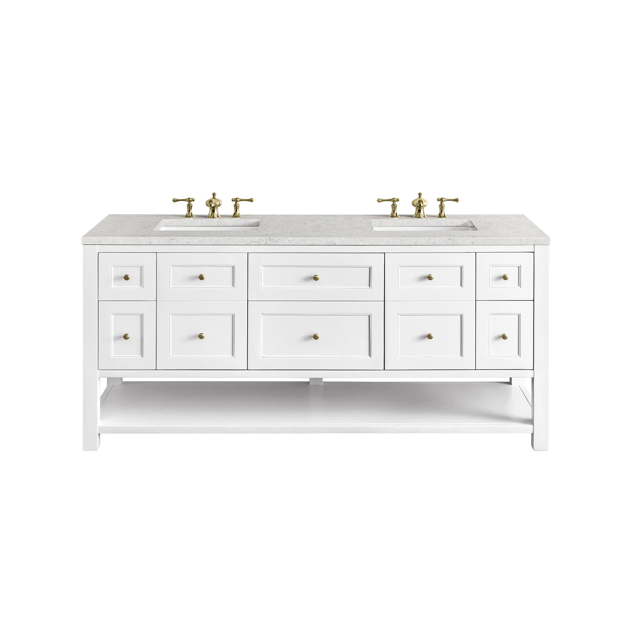 Breckenridge 72" Double Vanity Base Only in Bright White Wireless Charger-Eternal Jasmine Pearl Silestone-8" Widespread image