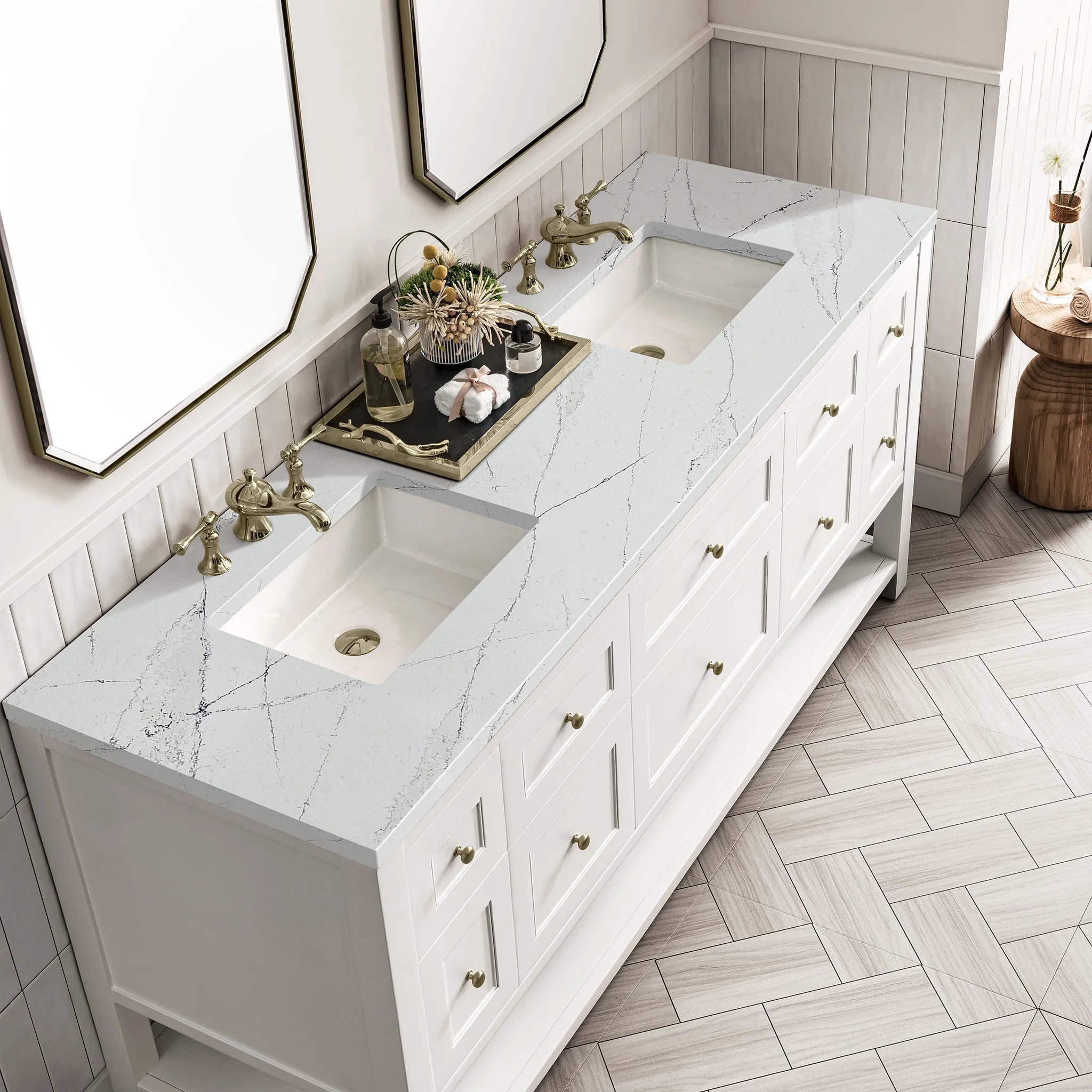 Breckenridge 72" Double Vanity Base Only in Bright White Wireless Charger-Ethereal Noctis Silestone-8" Widespread image 9