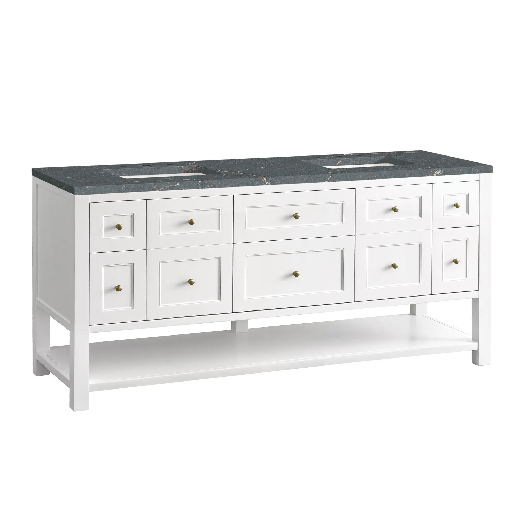 Breckenridge 72" Double Vanity Base Only in Bright White Wireless Charger-Parisien Bleu Silestone-8" Widespread image 9