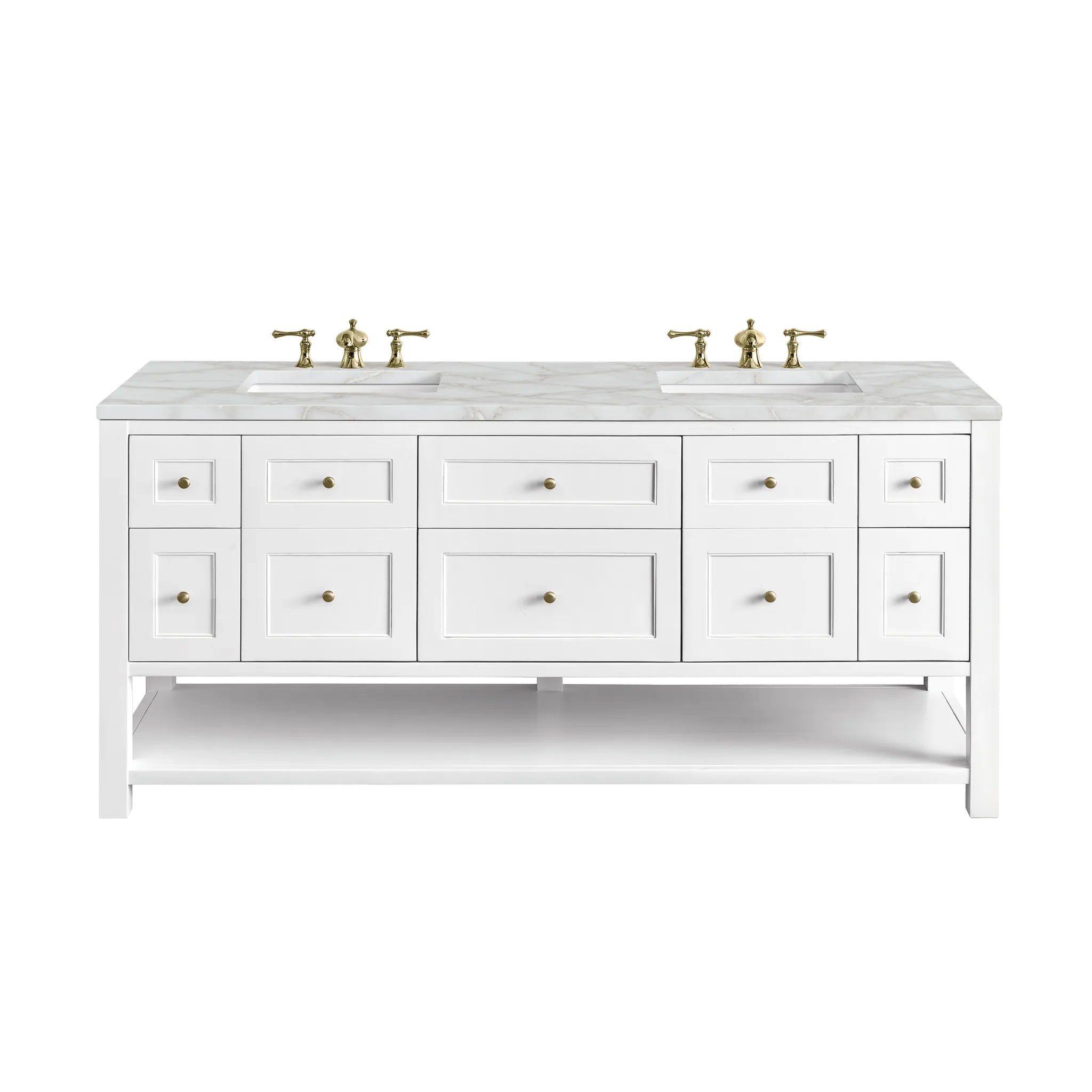 Breckenridge 72" Double Vanity Base Only in Bright White Wireless Charger-Victorian Silver Silestone-8" Widespread image