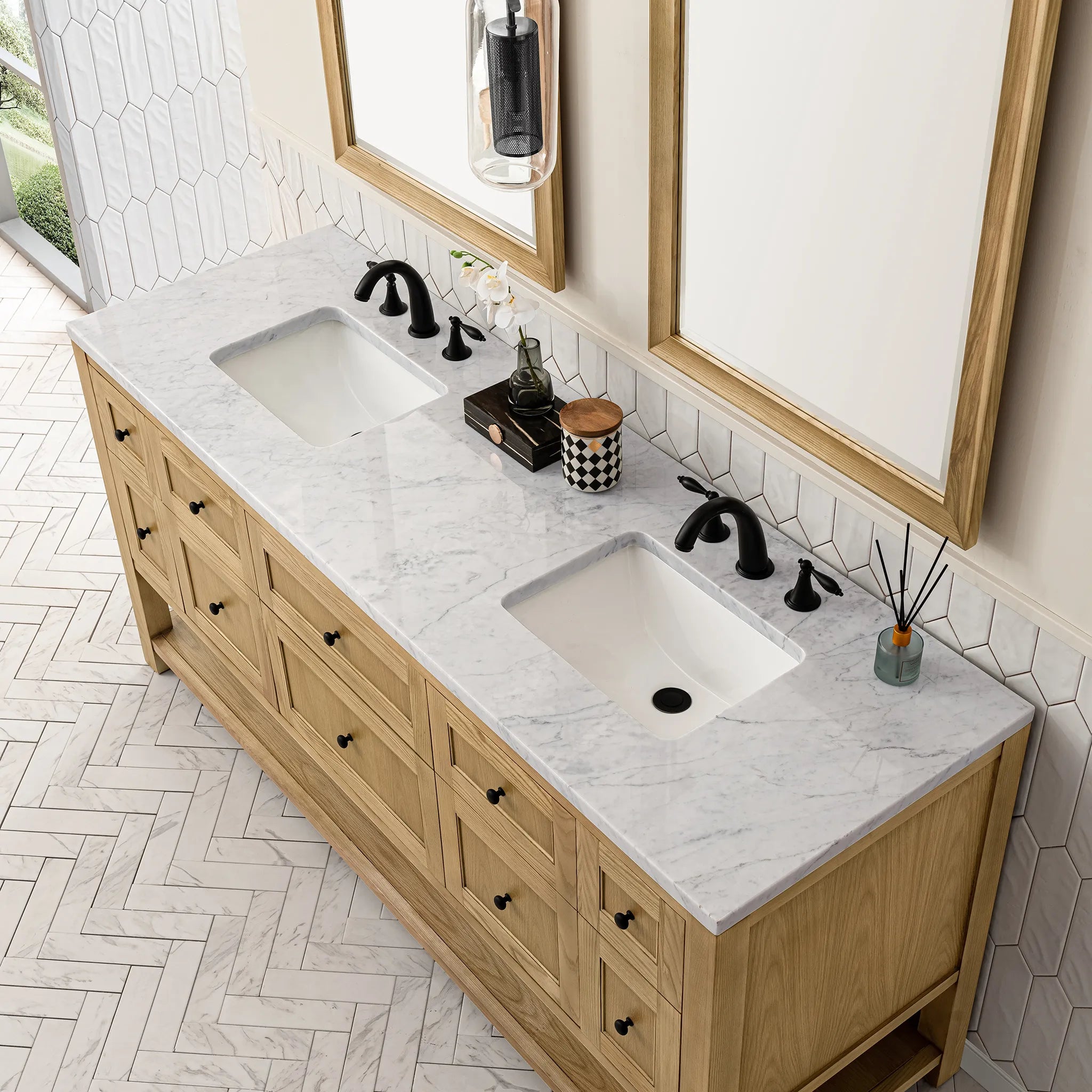 Breckenridge 72" Double Vanity in Light Natural Oak-Carrara White Marble-8" Widespread image 5