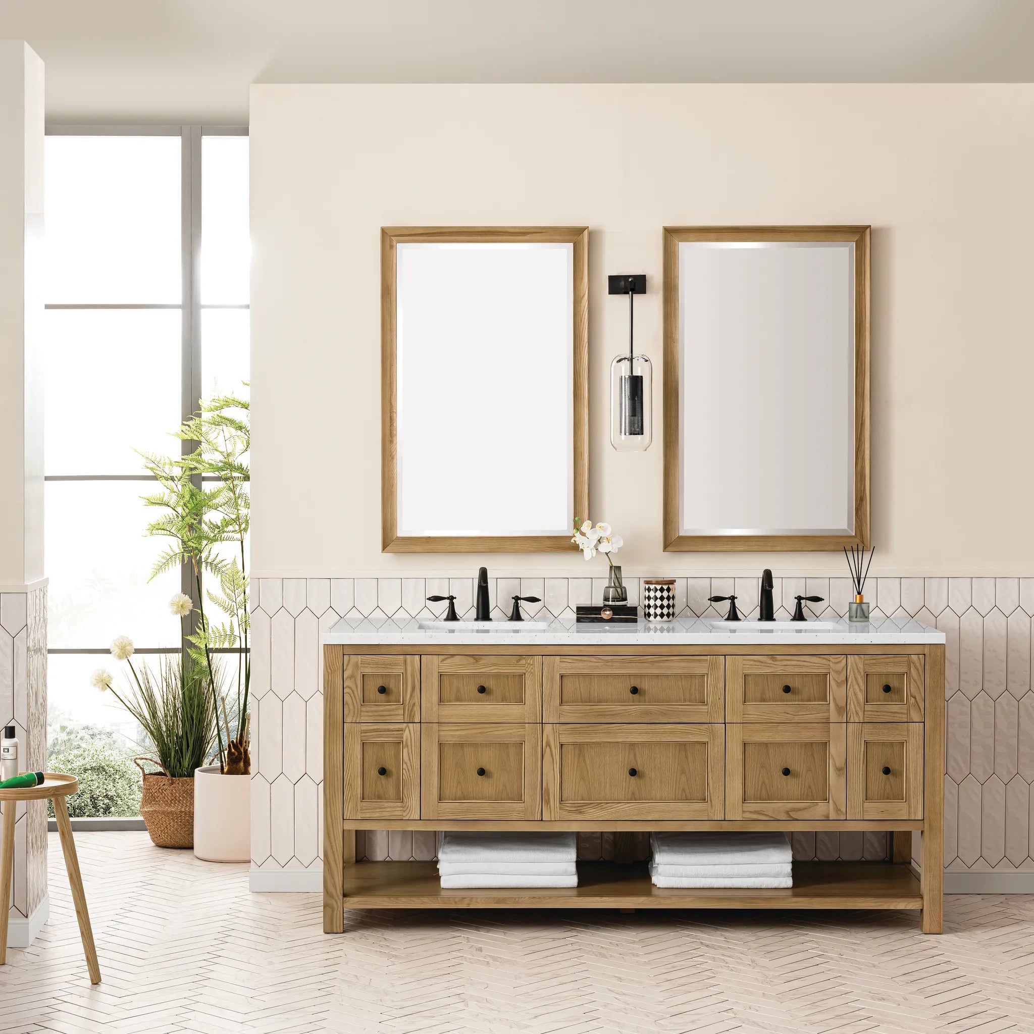 Breckenridge 72" Double Vanity in Light Natural Oak-Lime Delight Silestone-8" Widespread image 1