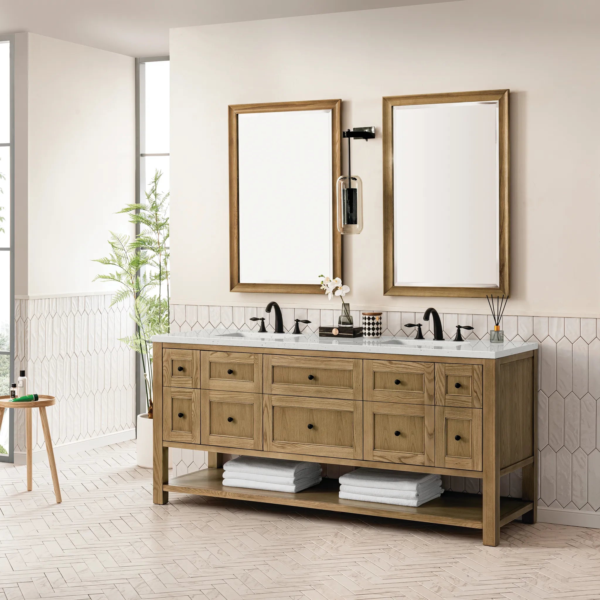 Breckenridge 72" Double Vanity in Light Natural Oak-Lime Delight Silestone-8" Widespread image 2