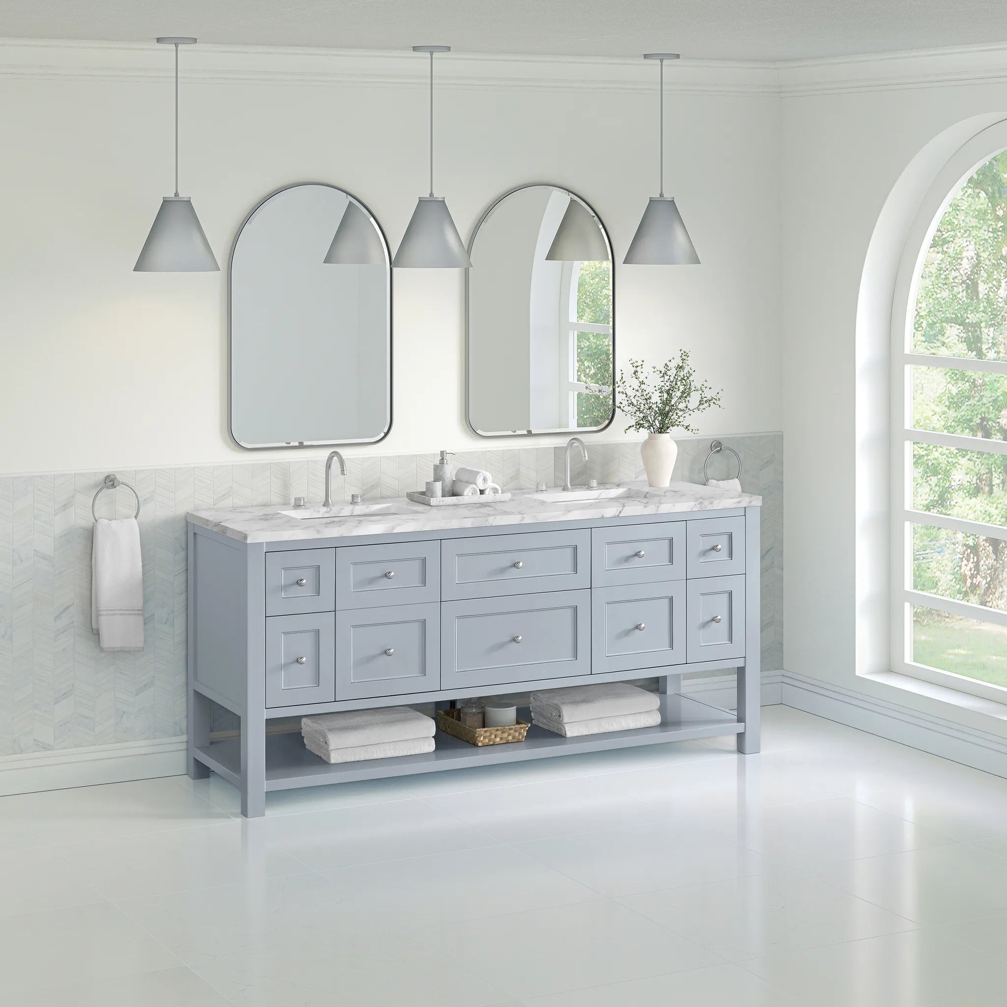 Breckenridge 72" Double Vanity in Serenity Blue-Carrara White Marble-8" Widespread image 3