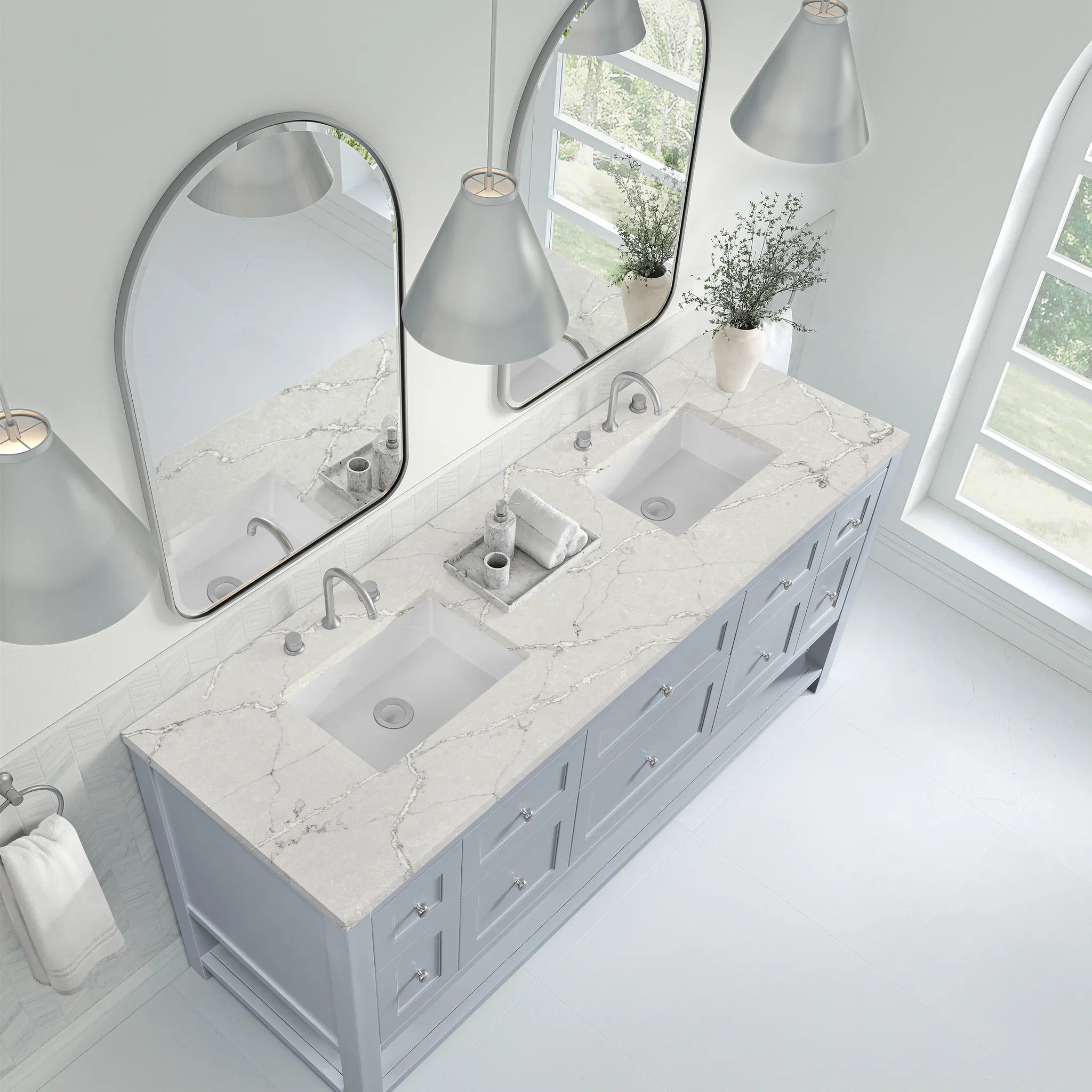 Breckenridge 72" Double Vanity in Serenity Blue-Victorian Silver Silestone-8" Widespread image 6