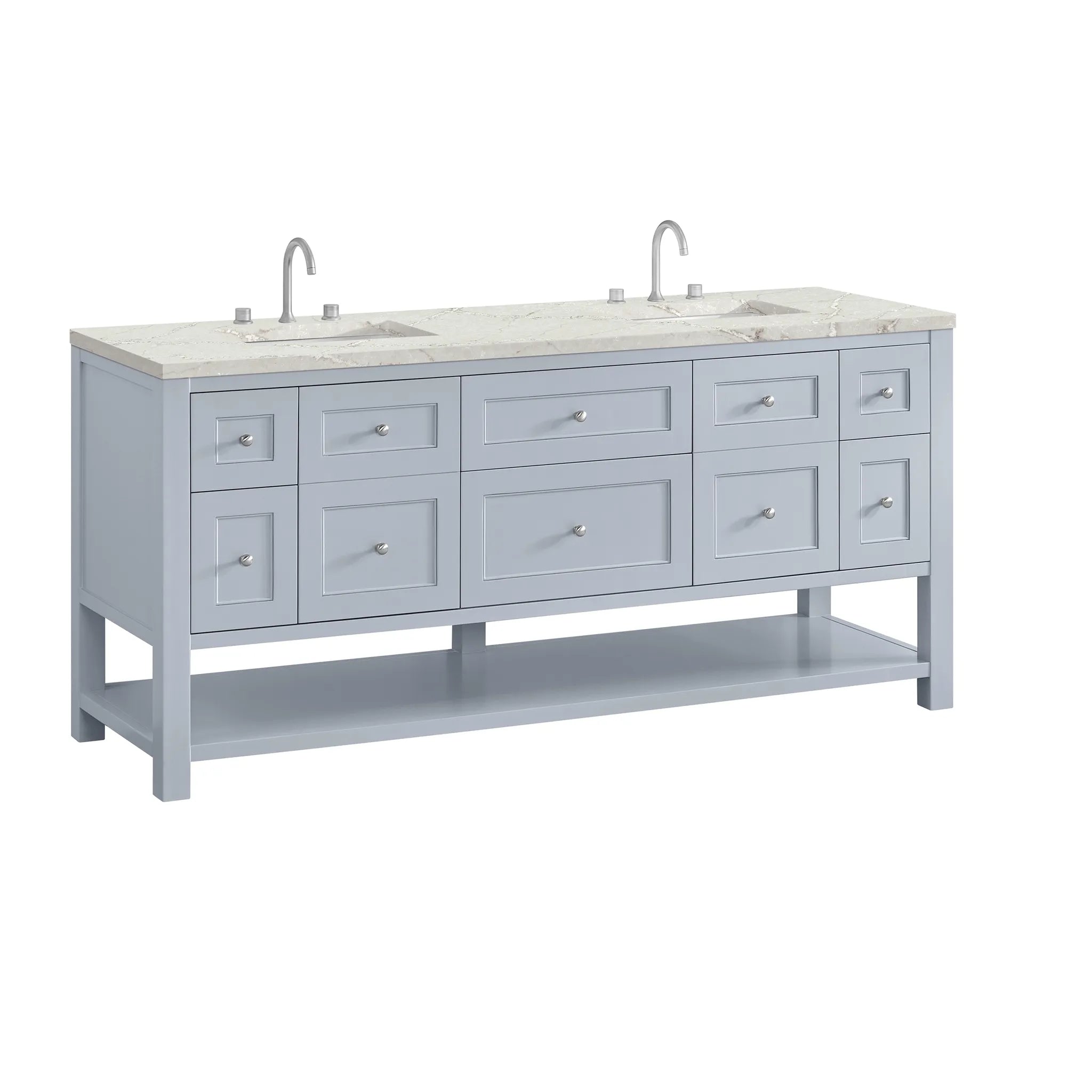 Breckenridge 72" Double Vanity in Serenity Blue-Victorian Silver Silestone-8" Widespread image 9