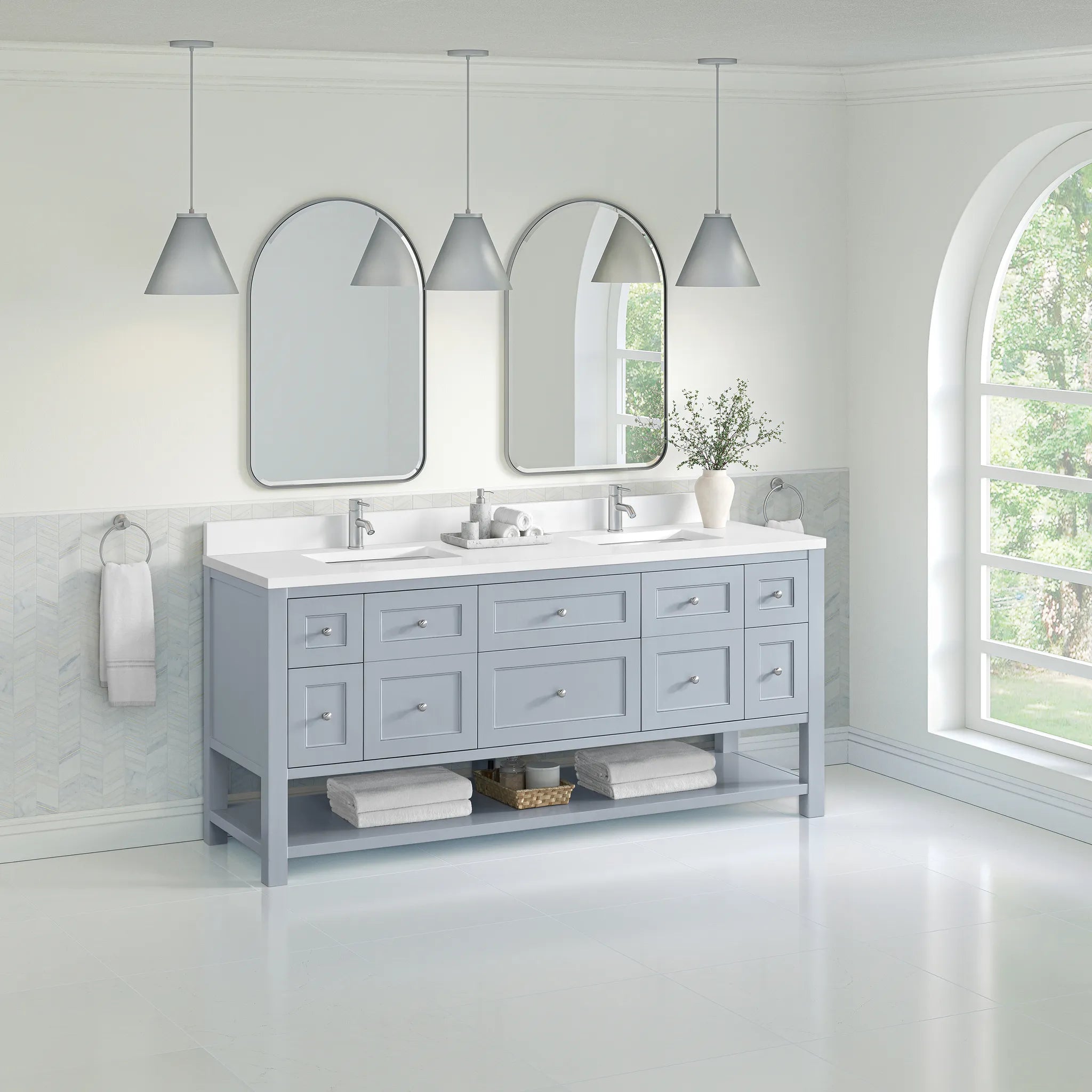 Breckenridge 72" Double Vanity in Serenity Blue-White Zeus Silestone & Backsplash-Single Hole image 3