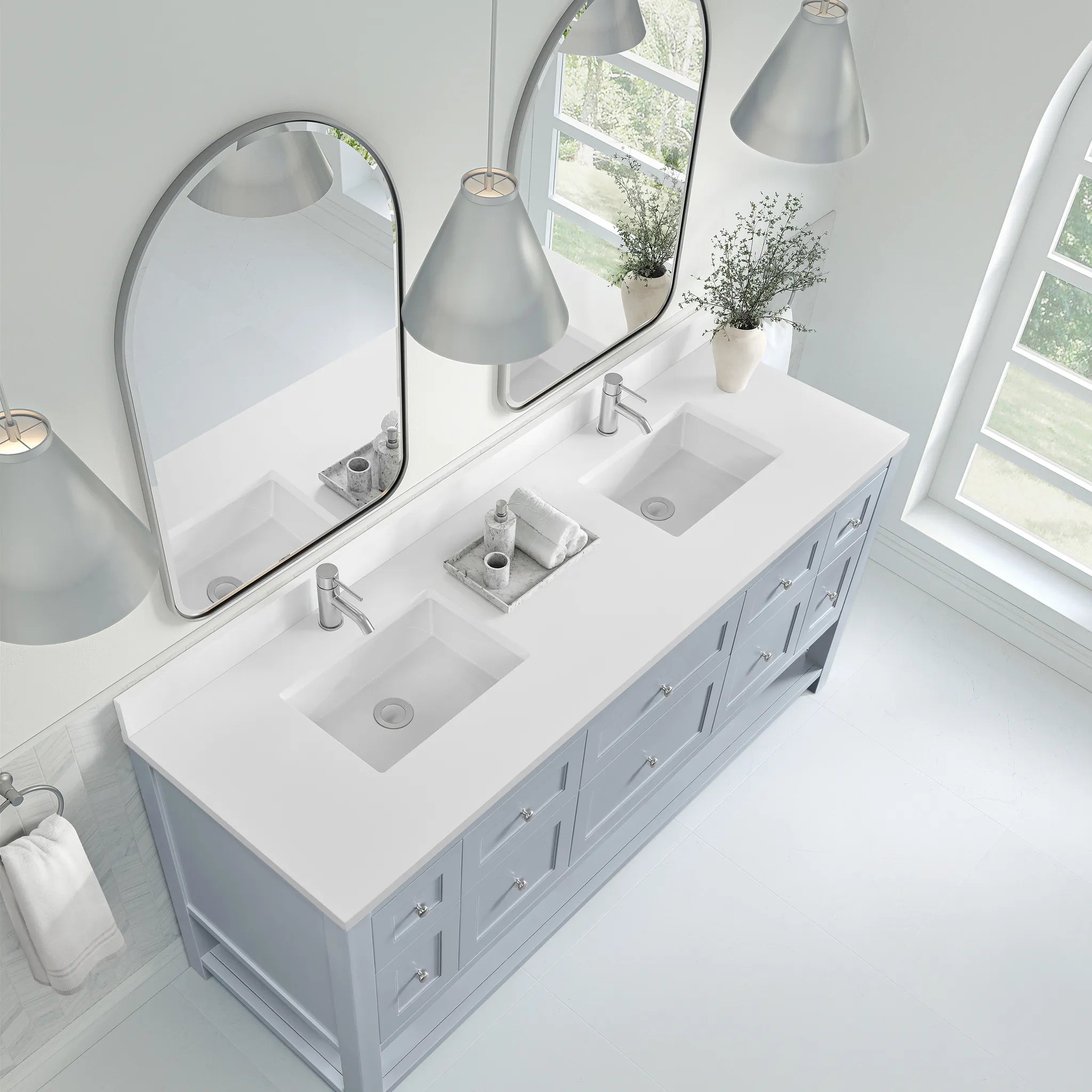 Breckenridge 72" Double Vanity in Serenity Blue-White Zeus Silestone & Backsplash-Single Hole image 6