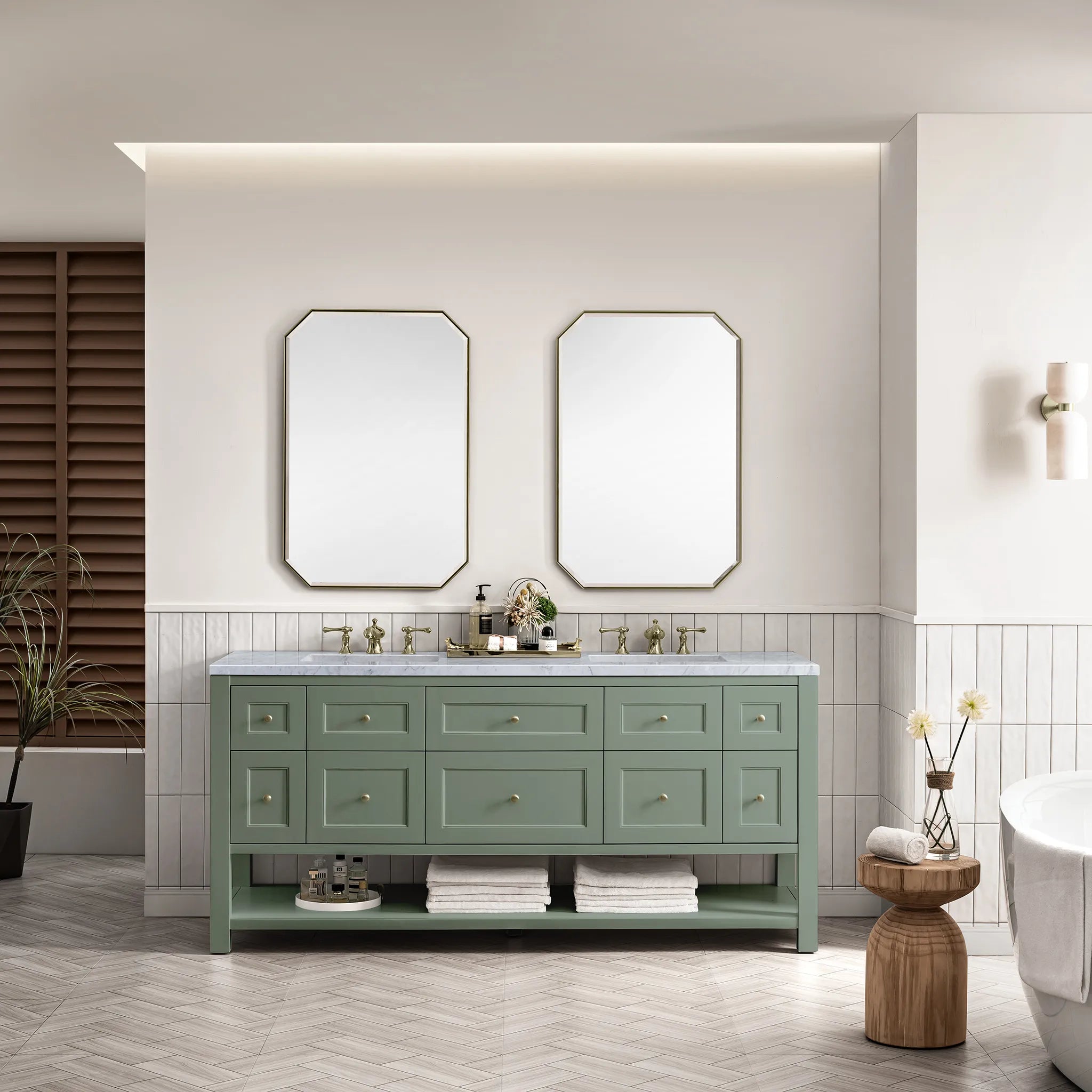 Breckenridge 72" Double Vanity in Smokey Celadon-Carrara White Marble-8" Widespread image 1