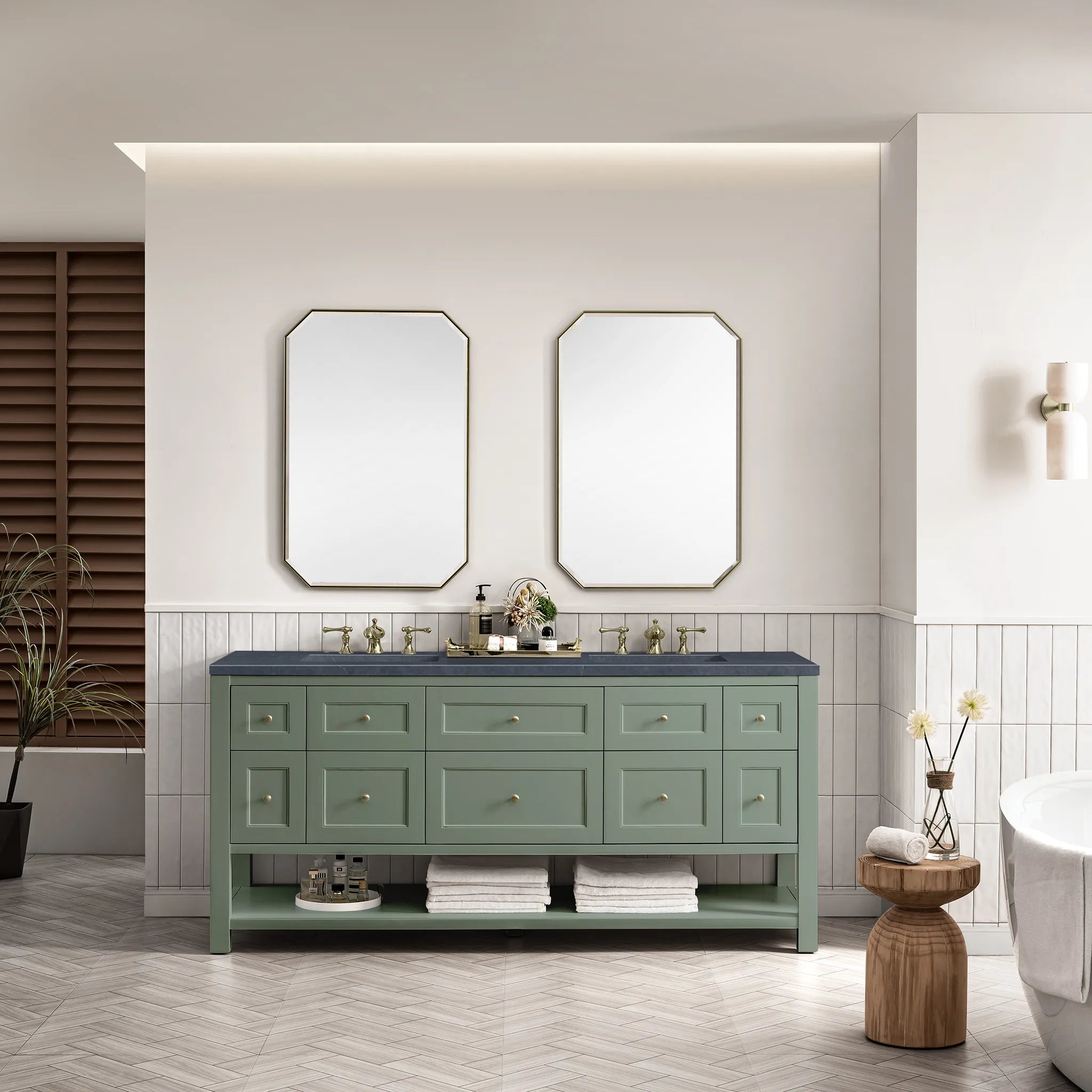Breckenridge 72" Double Vanity in Smokey Celadon-Charcoal Soapstone Silestone-8" Widespread image 1