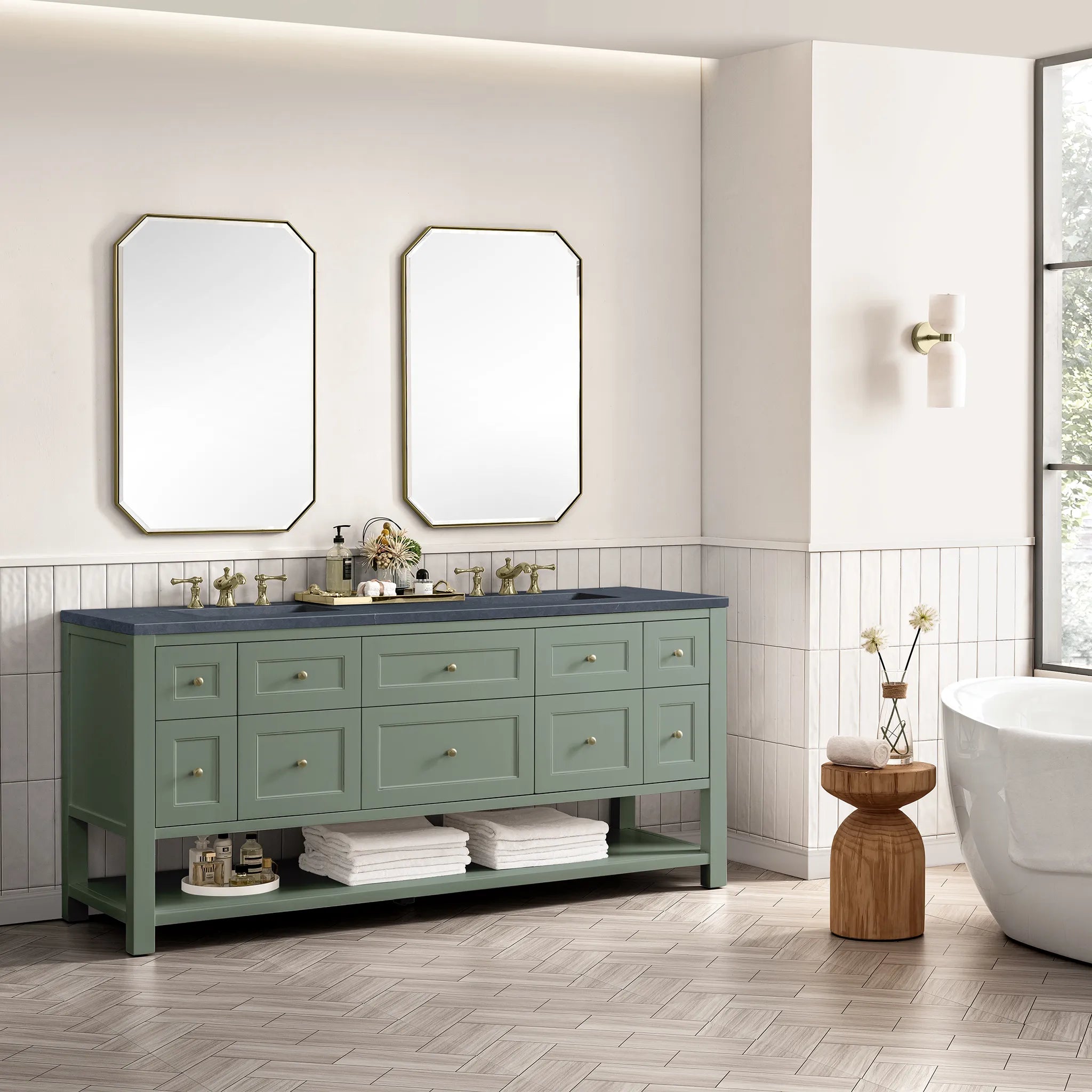 Breckenridge 72" Double Vanity in Smokey Celadon-Charcoal Soapstone Silestone-8" Widespread image 3
