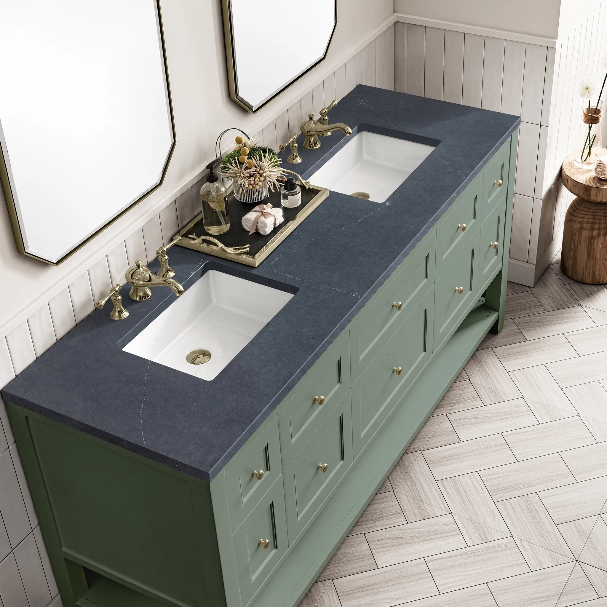 Breckenridge 72" Double Vanity in Smokey Celadon-Charcoal Soapstone Silestone-8" Widespread image 7