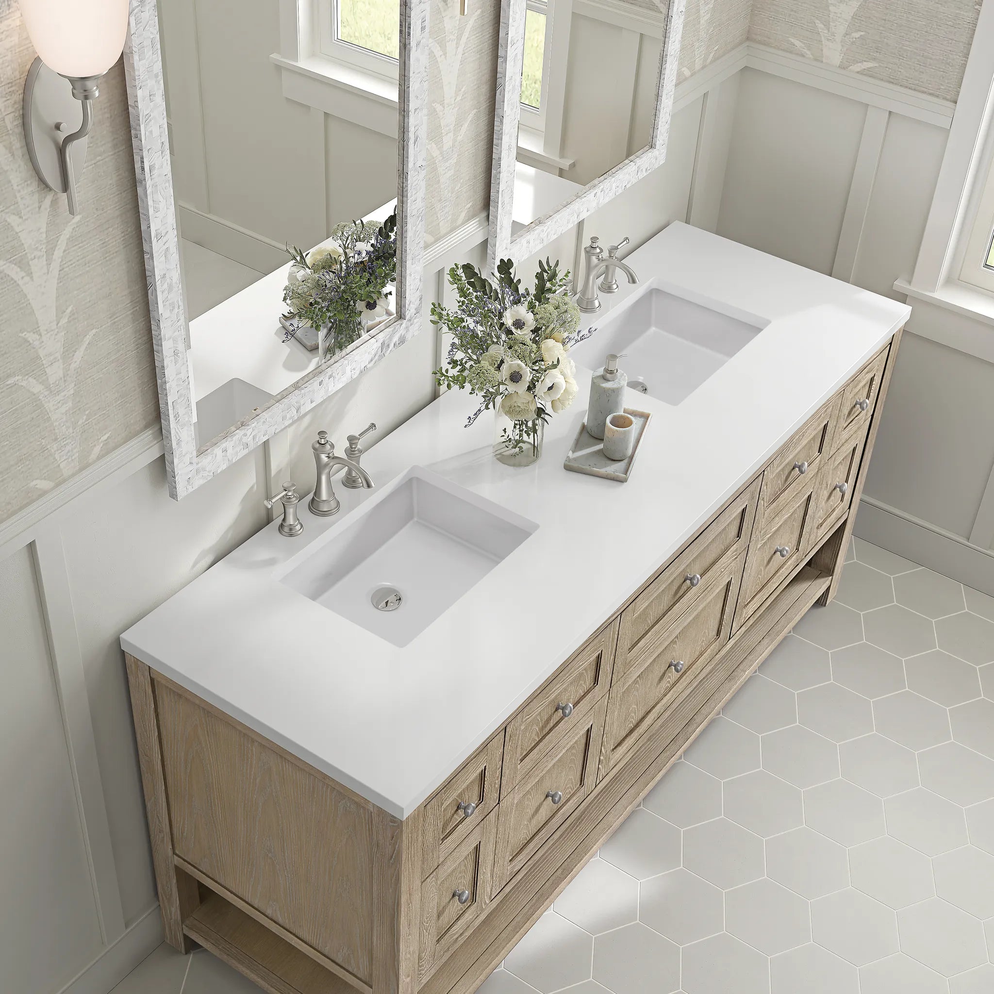 Breckenridge 72" Double Vanity in Whitewashed Oak w/FreePower Wireless Charger-Cabinet Only-Not Available image 2