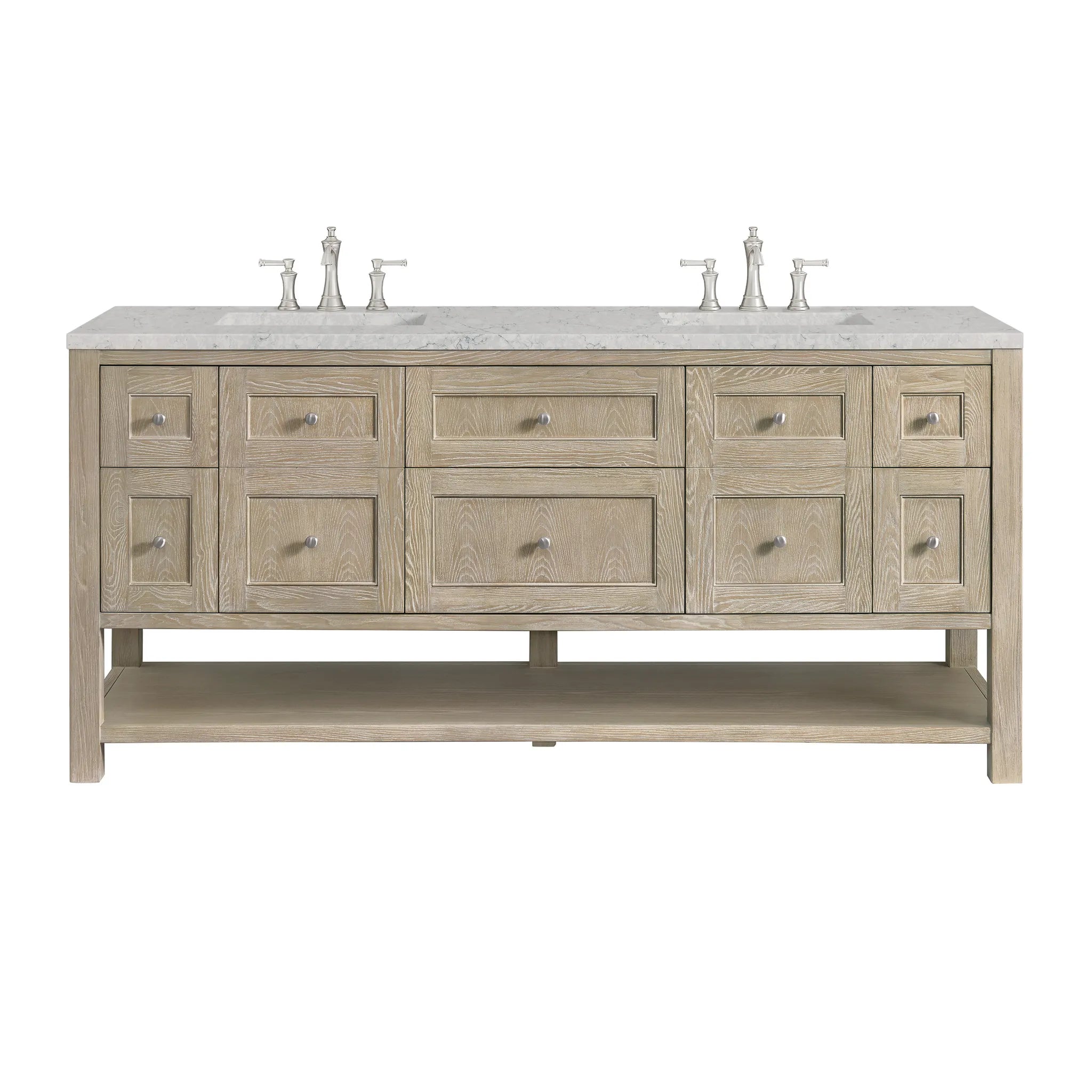 Breckenridge 72" Double Vanity in Whitewashed Oak Wireless Charger-Eternal Jasmine Pearl Silestone-8" Widespread image