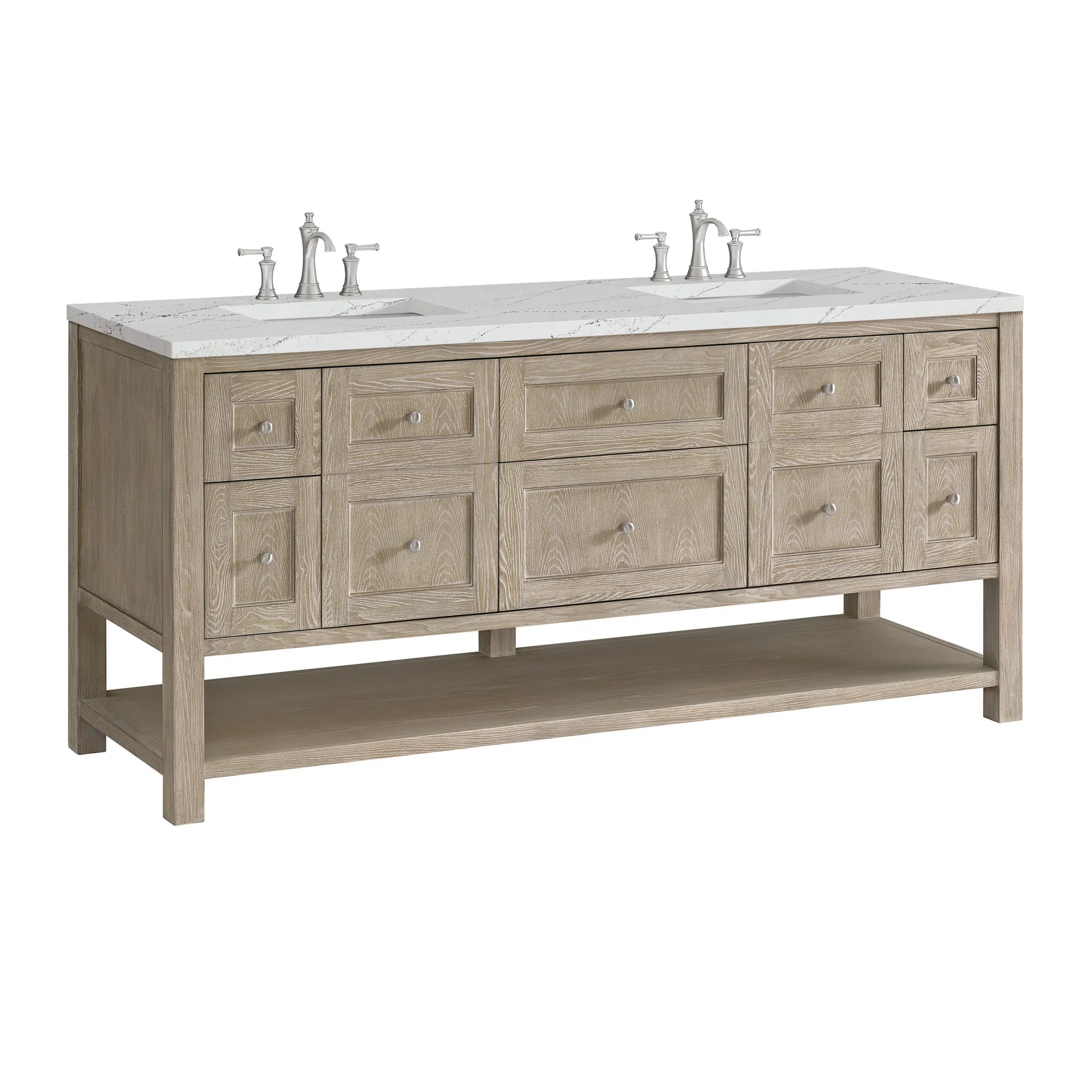 Breckenridge 72" Double Vanity in Whitewashed Oak Wireless Charger-Ethereal Noctis Silestone-8" Widespread image 11