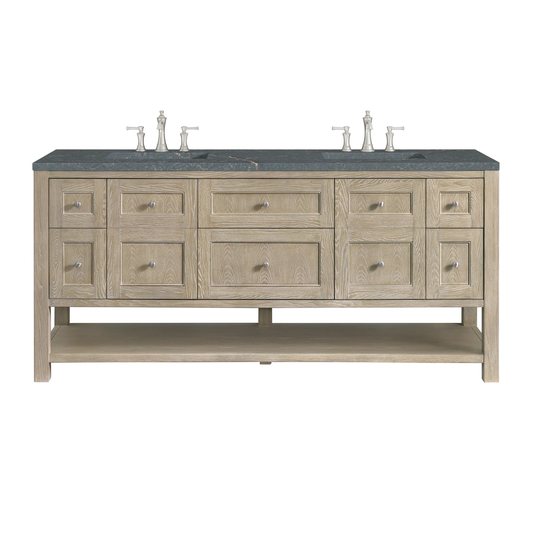 Breckenridge 72" Double Vanity in Whitewashed Oak Wireless Charger-Parisien Bleu Silestone-8" Widespread image