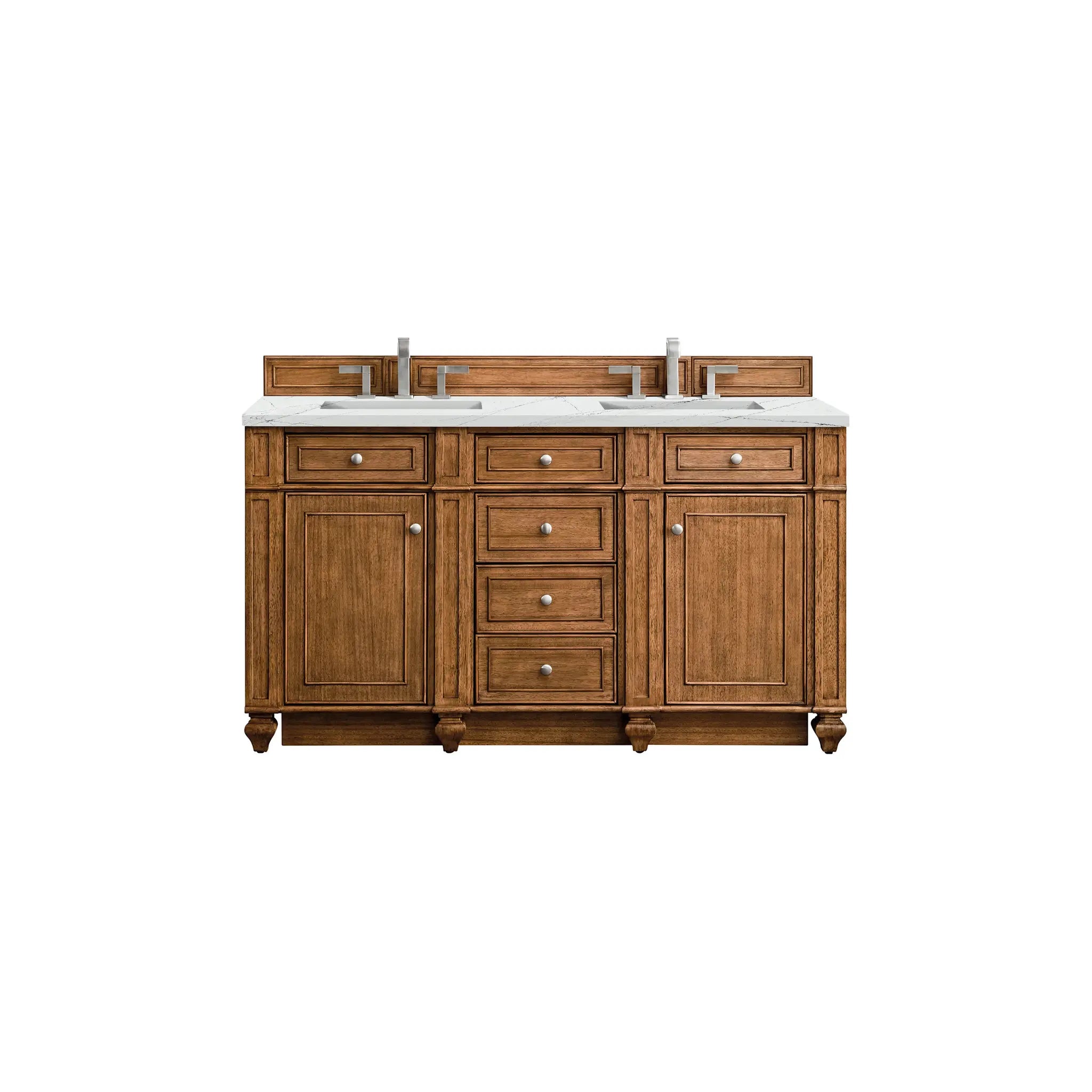 Bristol 60" Double Vanity in Saddle Brown w/FreePower Wireless Charger-Ethereal Noctis Silestone-8" Widespread image