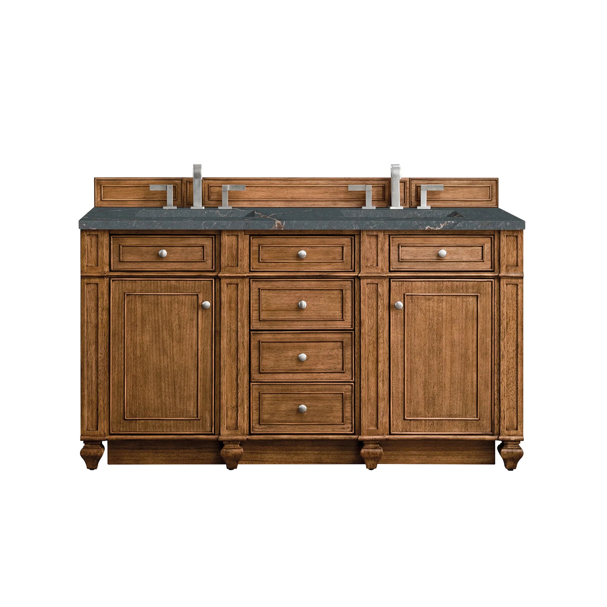 Bristol 60" Double Vanity in Saddle Brown w/FreePower Wireless Charger-Parisien Bleu Silestone-8" Widespread image