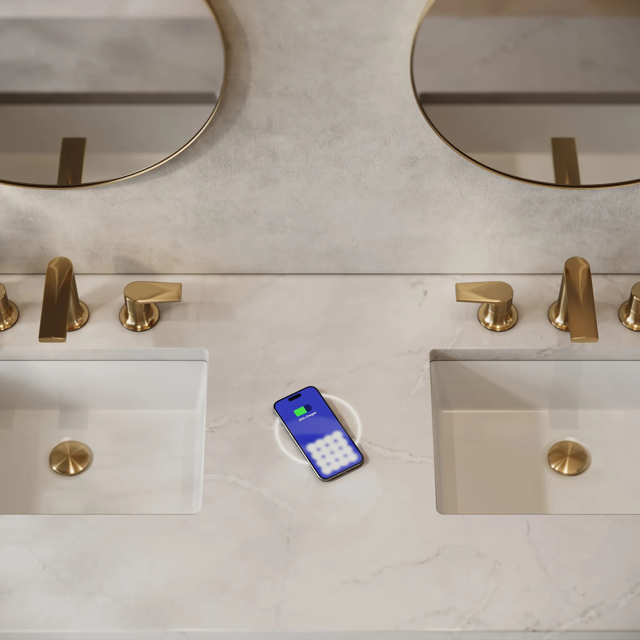 Bristol 60" Double Vanity in Saddle Brown w/FreePower Wireless Charger-Victorian Silver Silestone-8" Widespread image 1