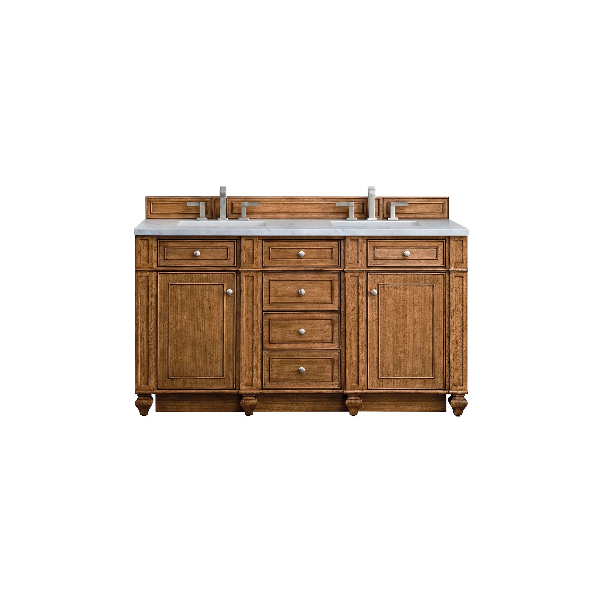 Bristol 60" Double Vanity in Saddle Brown Wireless Charger-Eternal Jasmine Pearl Silestone-8" Widespread image