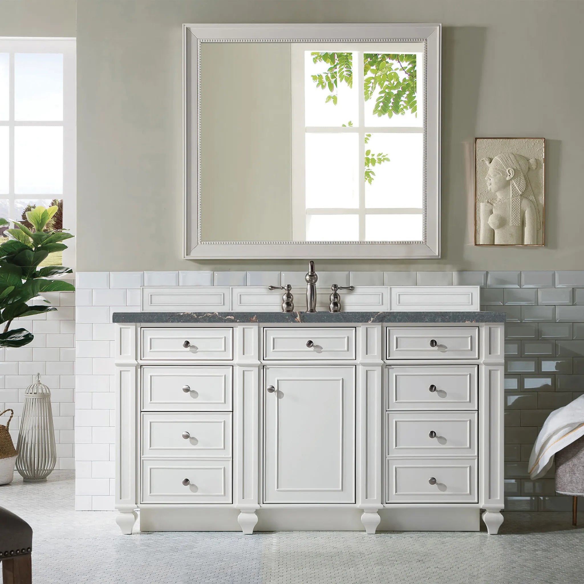 Bristol 60" Single Vanity in Bright White w/FreePower Wireless Charger-Parisien Bleu Silestone-8" Widespread image 4