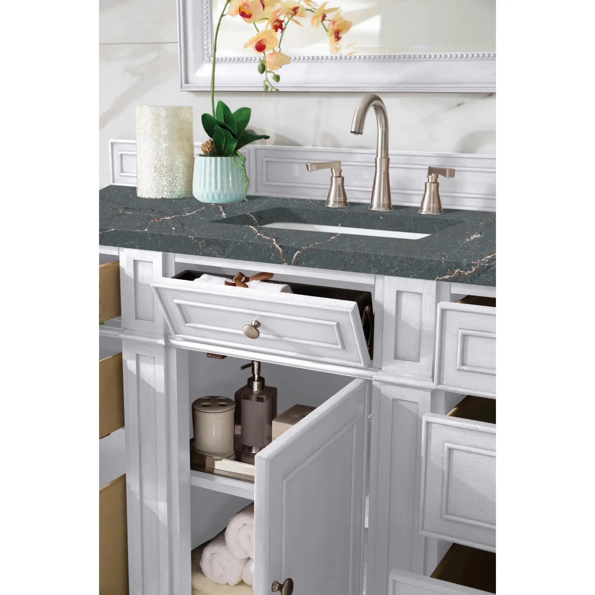 Bristol 60" Single Vanity in Bright White w/FreePower Wireless Charger-Parisien Bleu Silestone-8" Widespread image 6