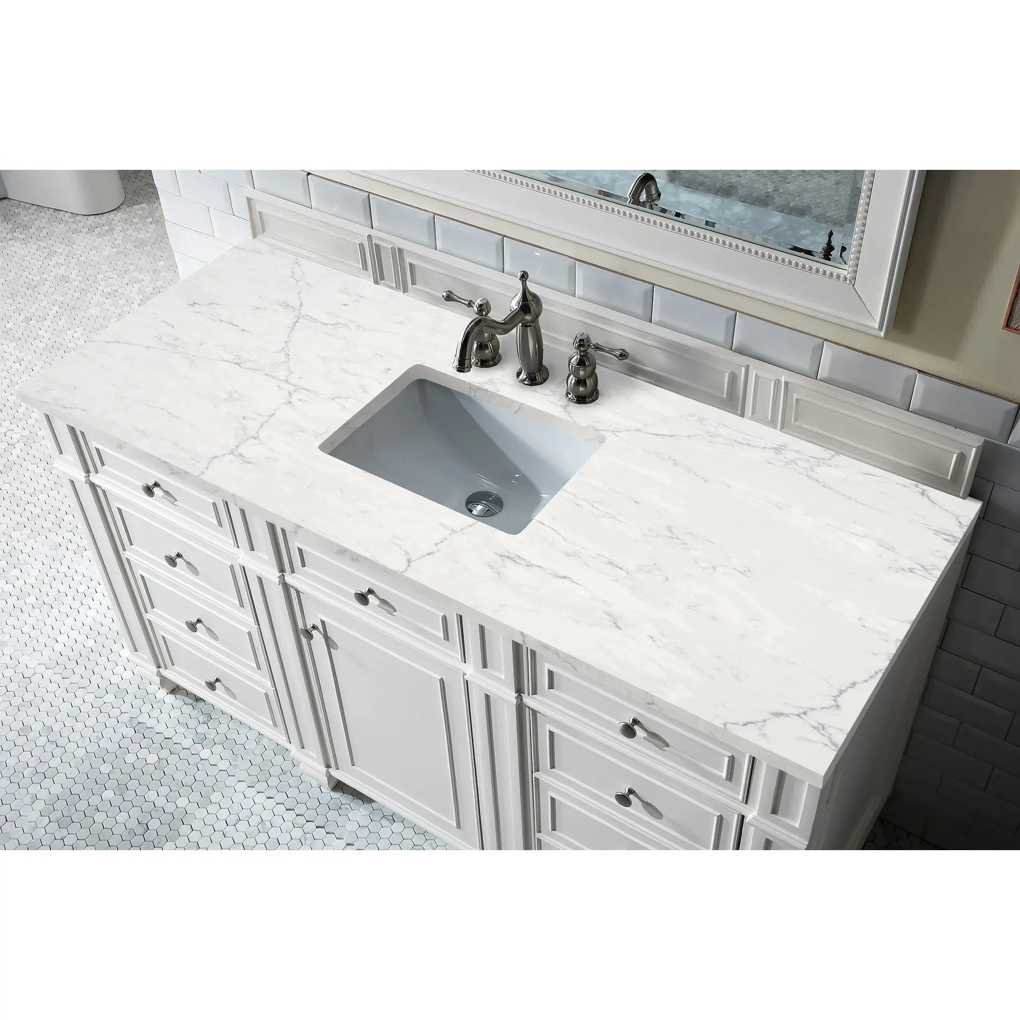 Bristol 60" Single Vanity in Bright White Wireless Charger-Eternal Jasmine Pearl Silestone-8" Widespread image 5