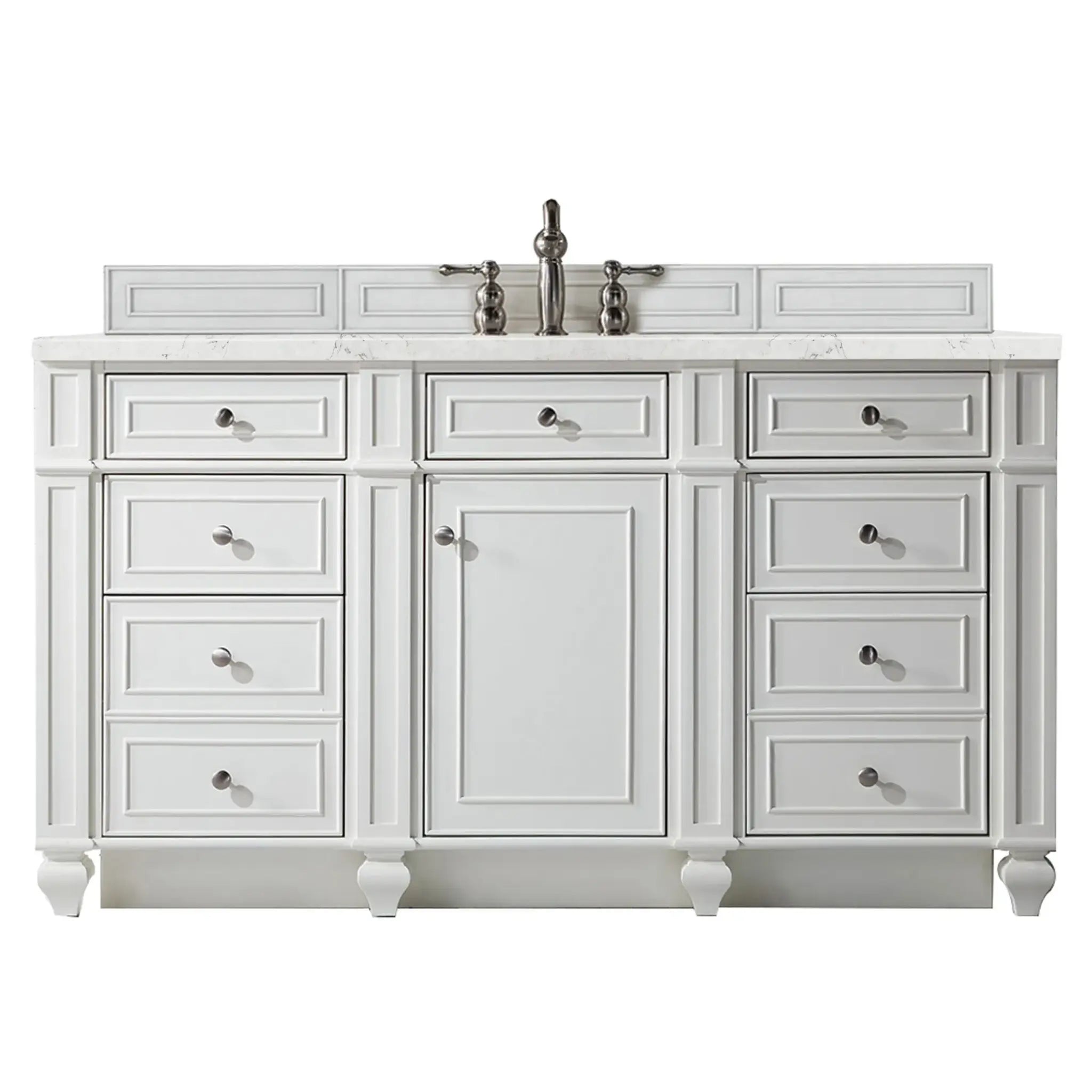 Bristol 60" Single Vanity in Bright White Wireless Charger-Eternal Jasmine Pearl Silestone-8" Widespread image